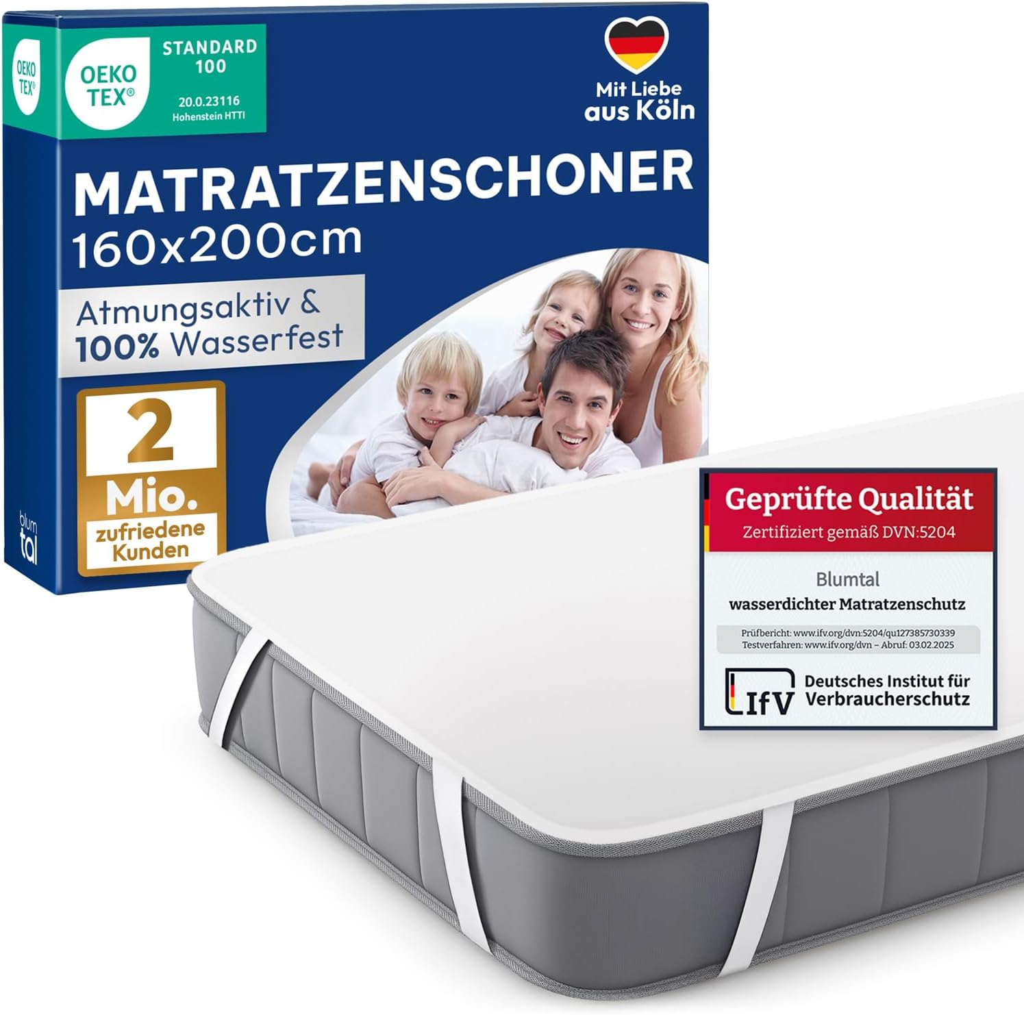 Detalle de Blumtal Matratzenschoner wasserdicht 160 x 200 cm (Oeko-TEX, waschbar bis 95 °C)