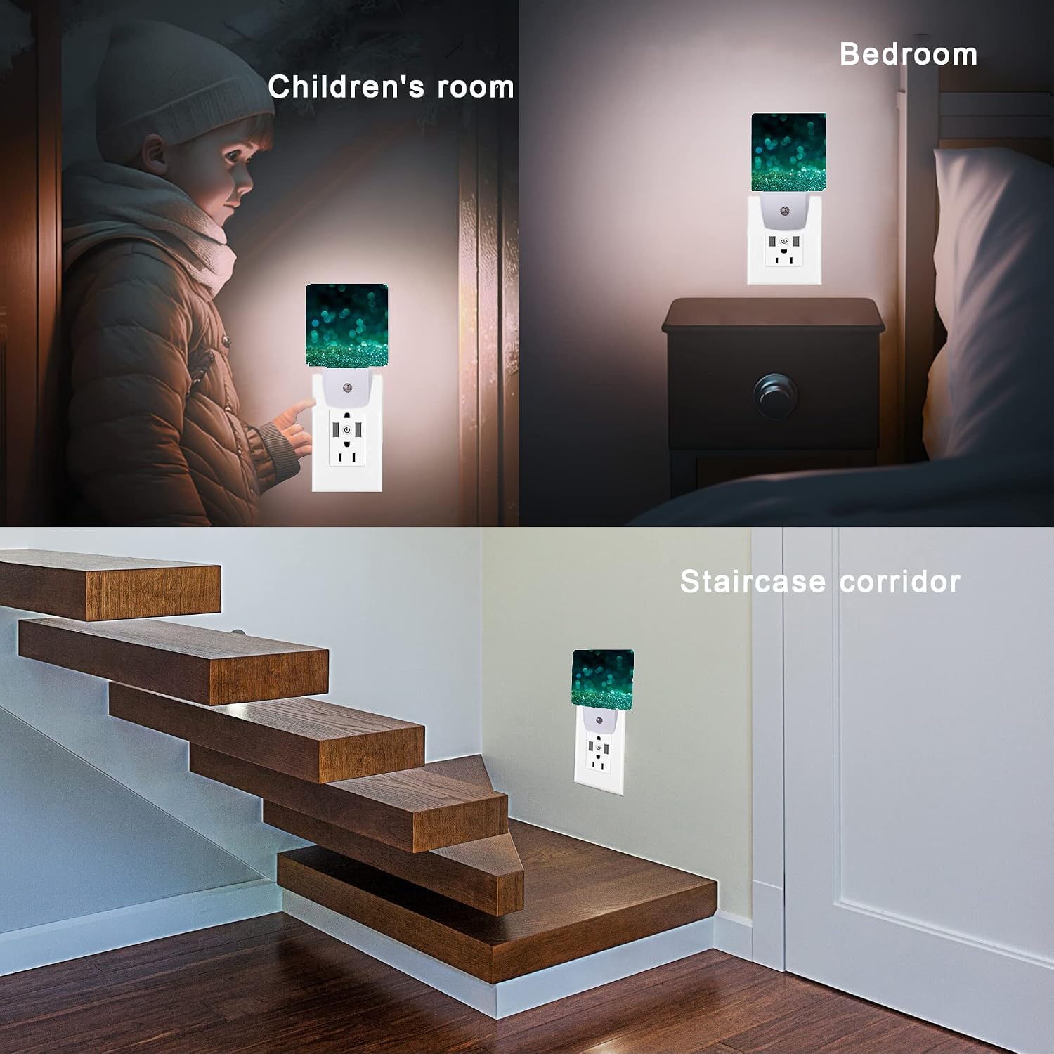 Detalle de Oeaskly SBD04 Green Glitter Plug-In LED Night Light with Dusk-to-Dawn Sensor