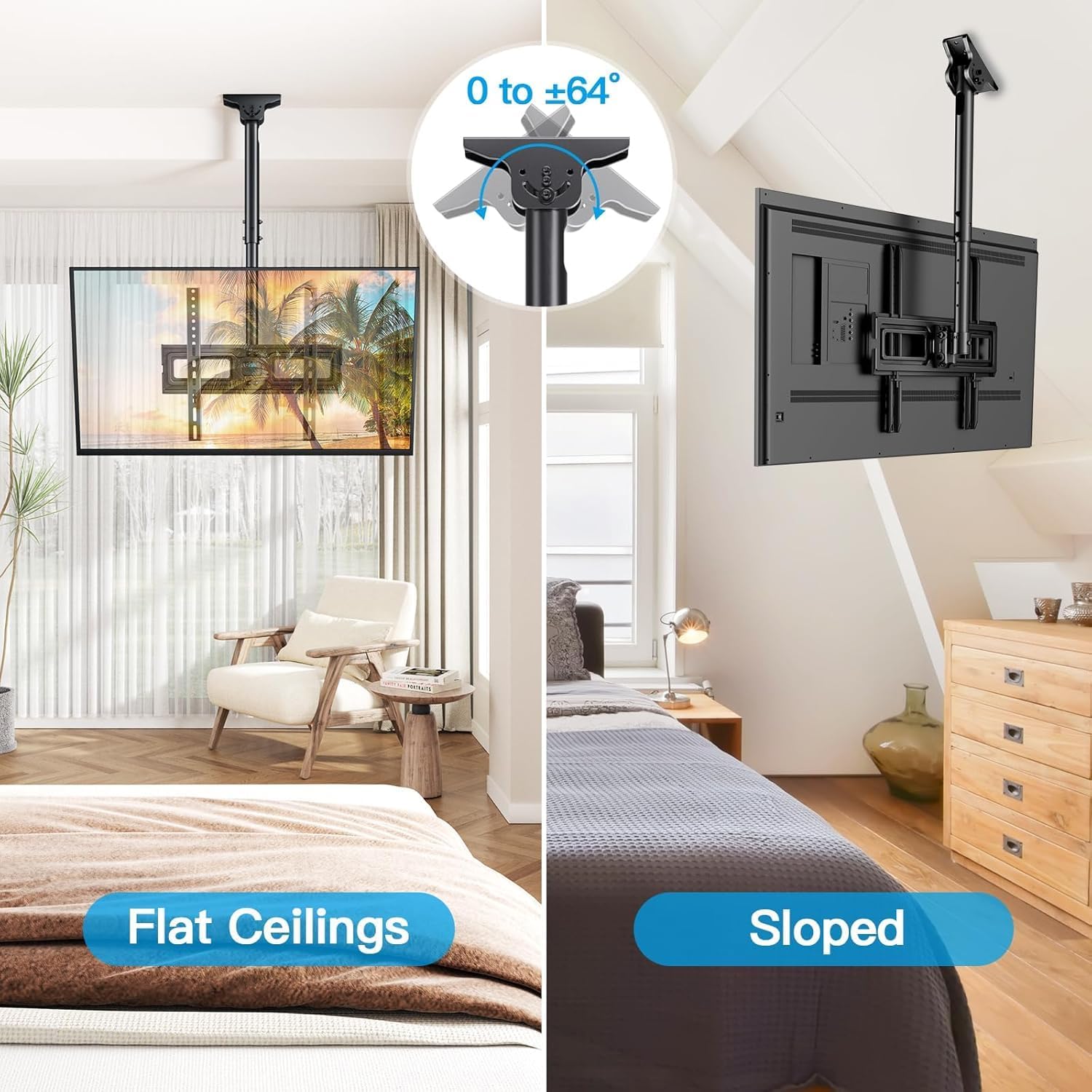 Detalle de PERLESMITH PSCM2-E Ceiling TV Bracket – Adjustable Full Motion Mount for 26–65 inch TVs