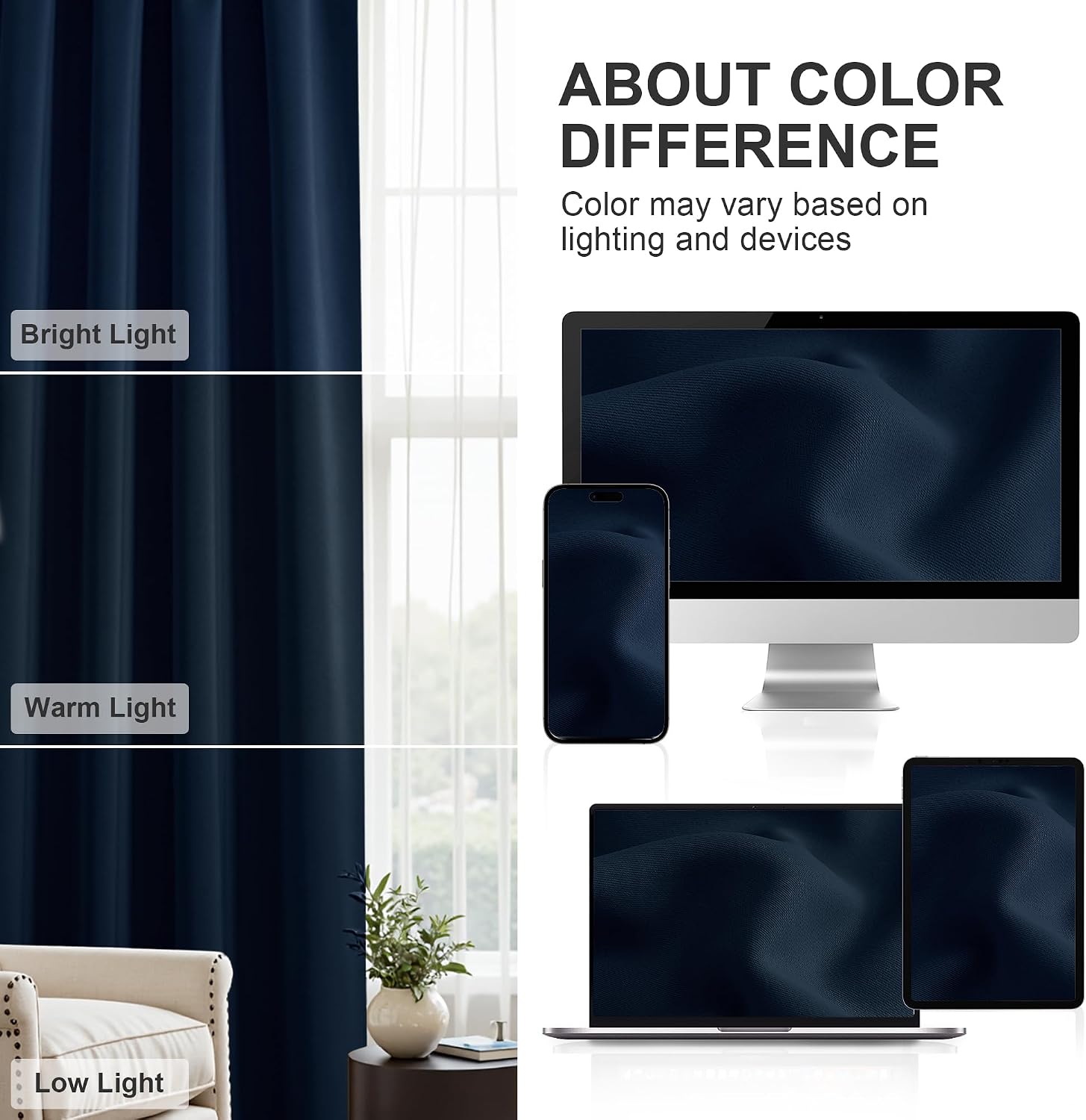 Thumbnail 6 de PONY DANCE Blackout Curtains, Navy Blue