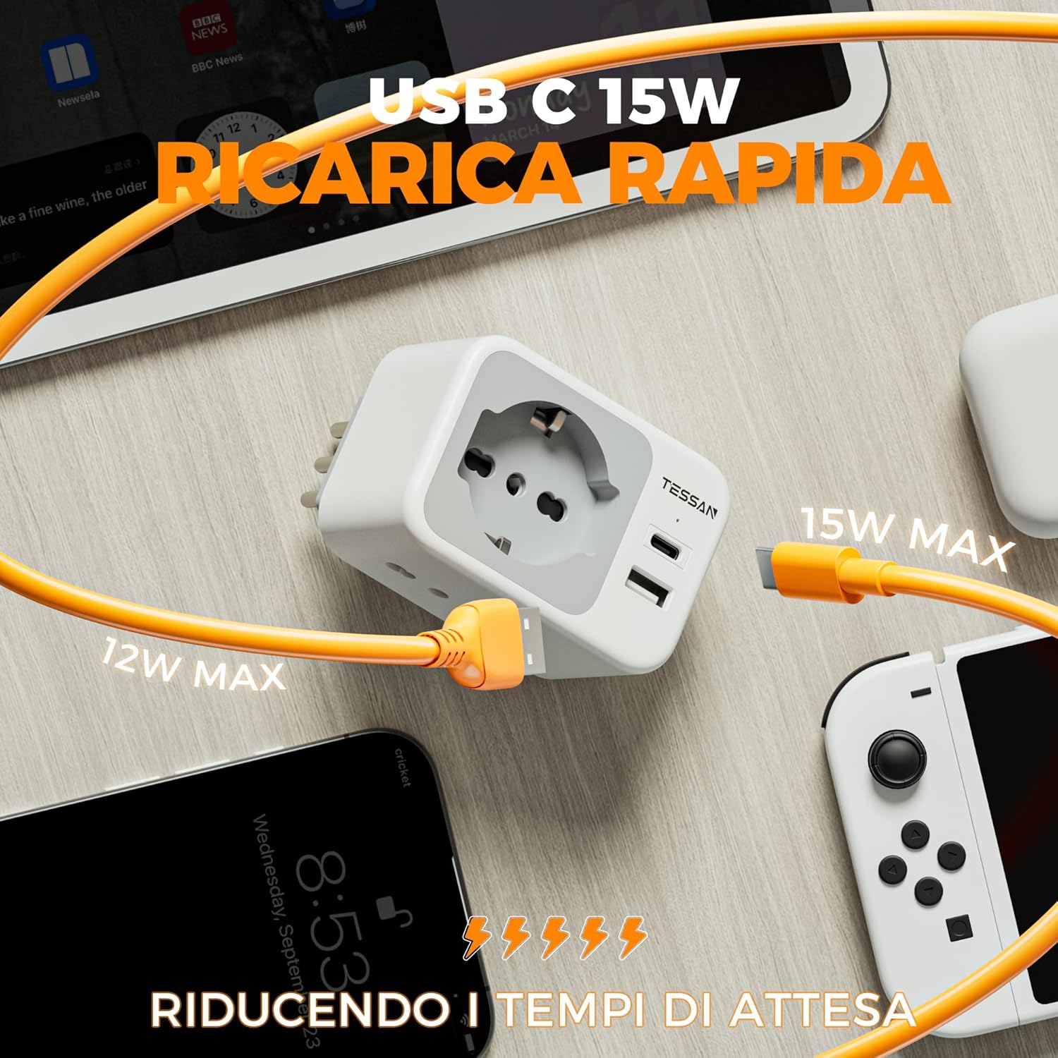 Thumbnail 2 de TESSAN Presa Multipla 2500W con USB C