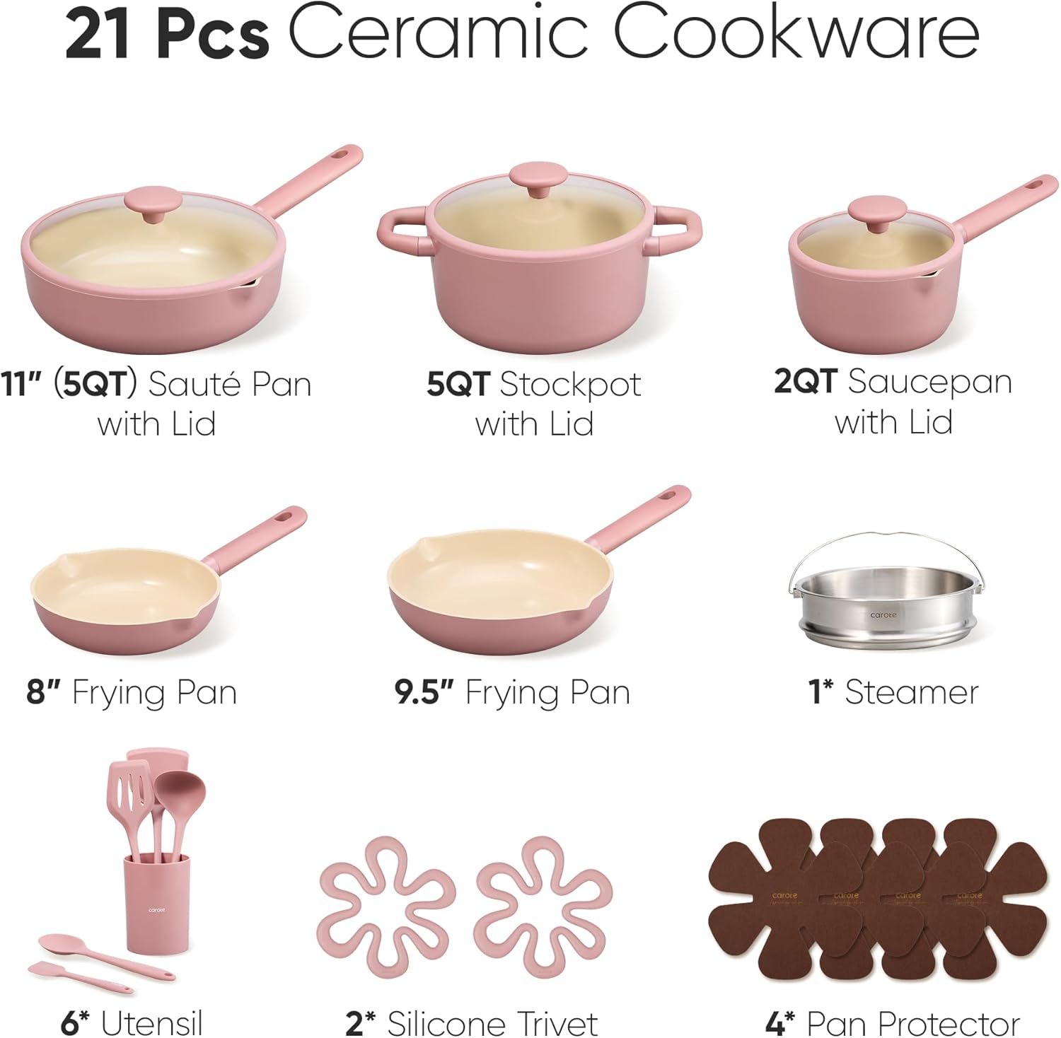 Detalle de CAROTE 21-Piece Ceramic Nonstick Cookware Set (Induction Ready)