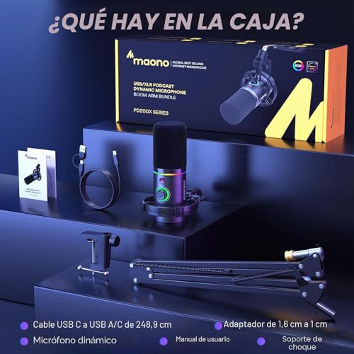 Thumbnail 8 de MAONO PD200XS: Micrófono dinámico USB/XLR con brazo, para podcast y streaming