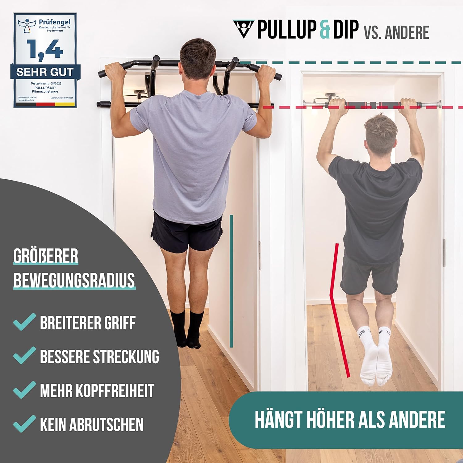 Thumbnail 6 de PULLUP & DIP Klimmzugstange für Türrahmen inkl. Dip-Modul (ohne Schrauben) mit gepolsterten Griffen