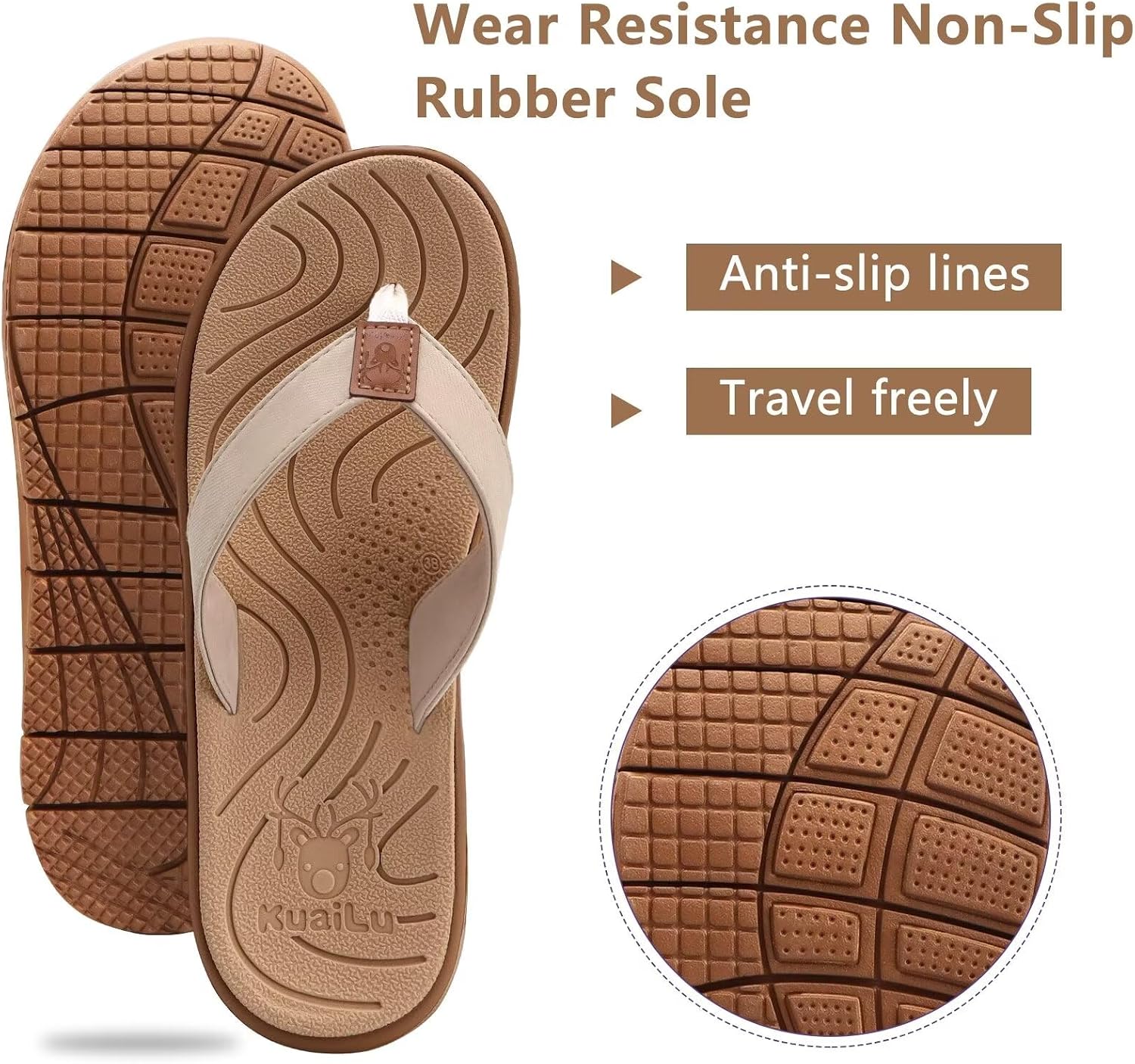 Detalle de KuaiLu Women’s Casual Flip Flops with Cushion Padding and Textured Anti-Slip Sole