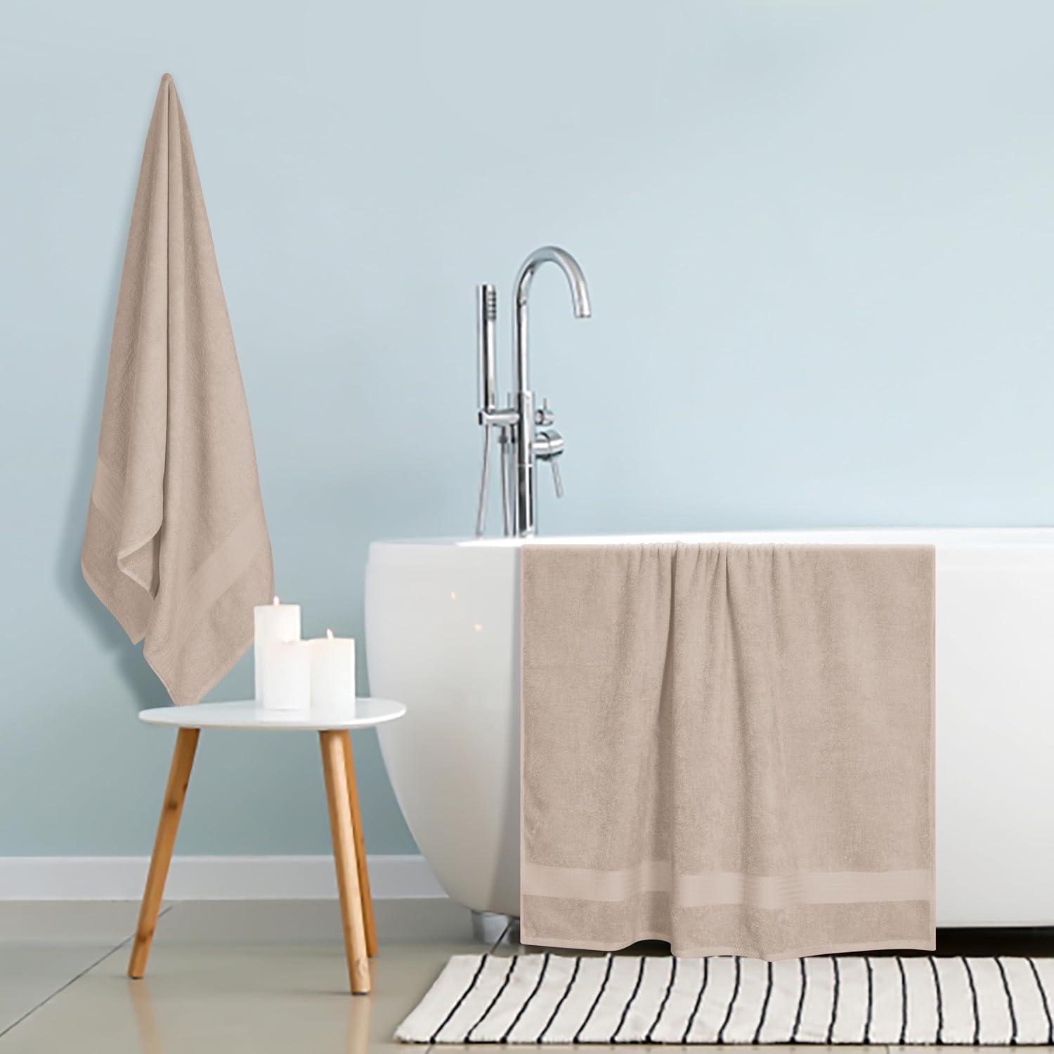 Detalle 2 de GLAMBURG Premium Cotton Bath Sheets, 2-Pack, 35 x 70 in, Tan