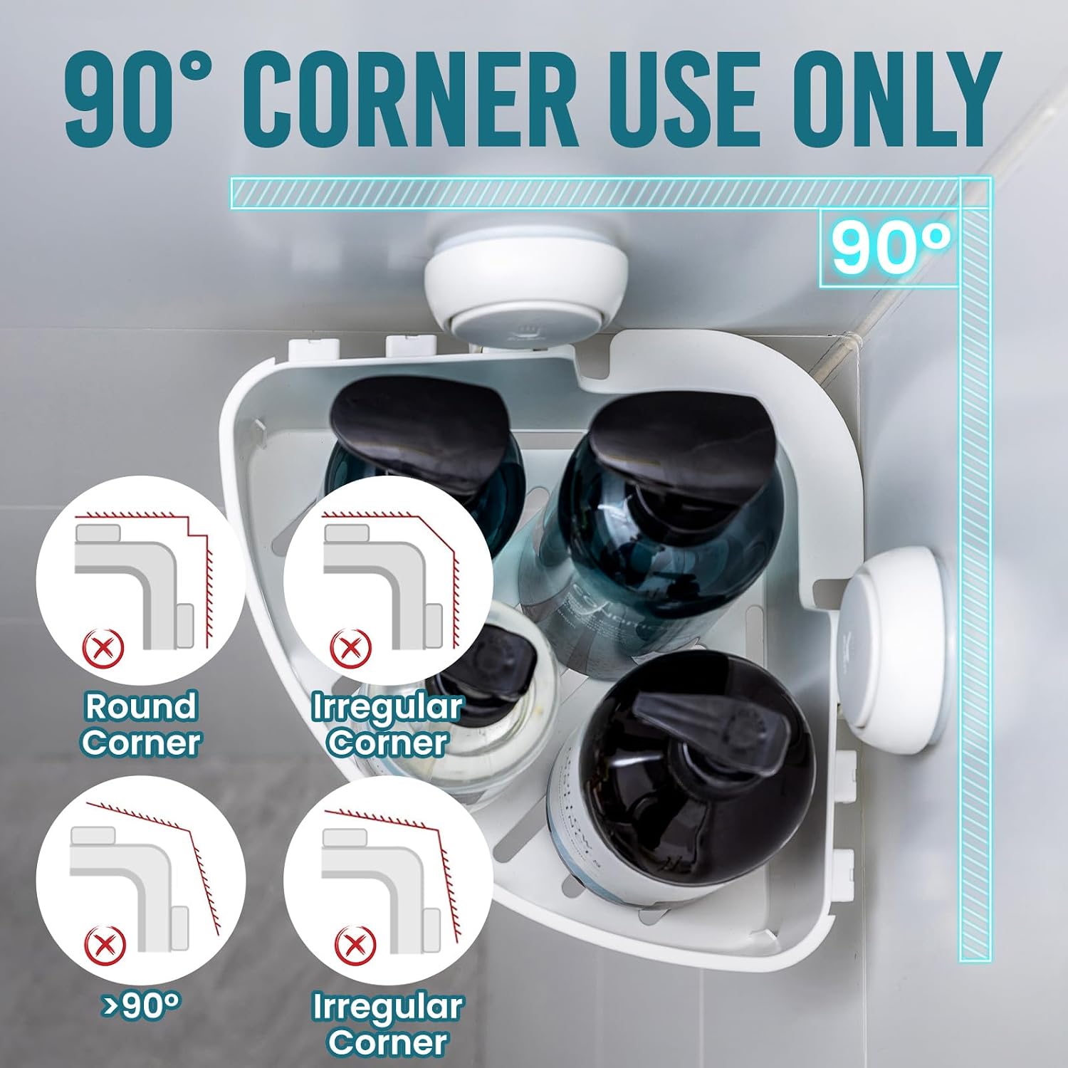Detalle de TAILI AW909 Corner Shower Caddy, White Plastic, Drill-Free Suction Mount