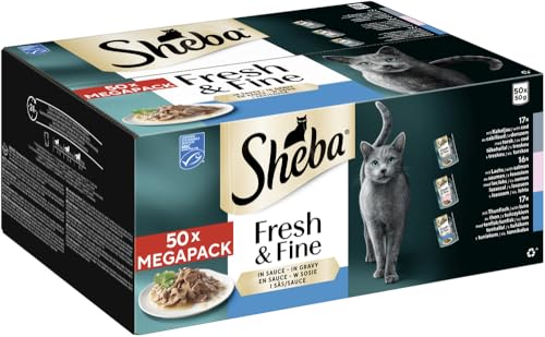 Detalle de Sheba CATCARE Pouch Wet Fresh & Fine (Fish) Chunks in Gravy Adult 50 g Multipack Standard – Nassfutter für Katzen