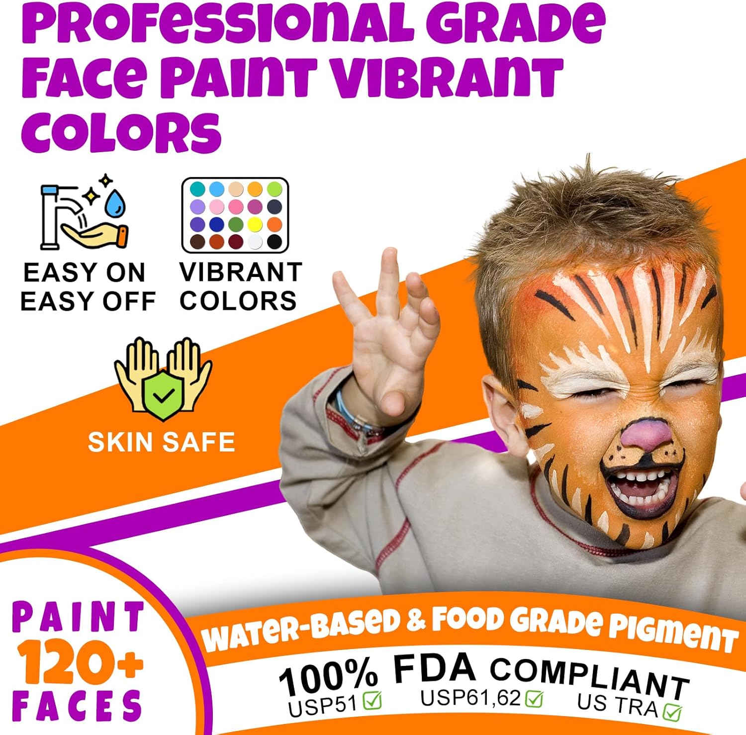 Thumbnail 1 de Face Painting Kit (20 water-based paints) with stencils, glitter and temporary tattoos for children