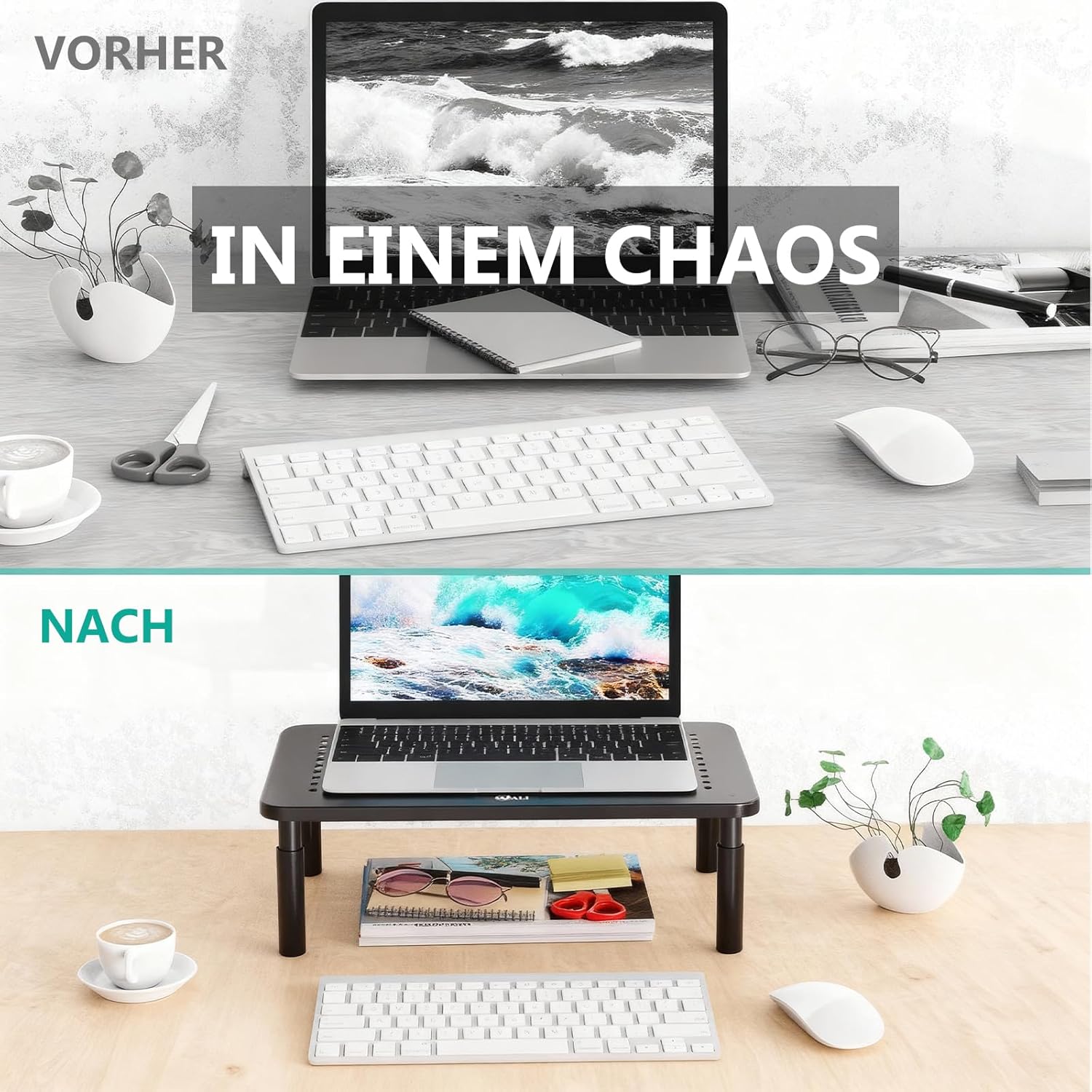 Thumbnail 5 de WALI Monitorständer STT003-2, 2er Pack – 3-fach höhenverstellbare Monitor-Erhöhung bis 20 kg, schwarz