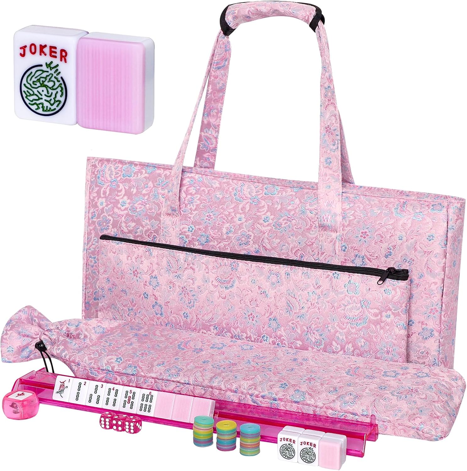 Detalle de TIASUSAN American Mahjong Game Set with 166 Pink Tiles and Complete Accessories