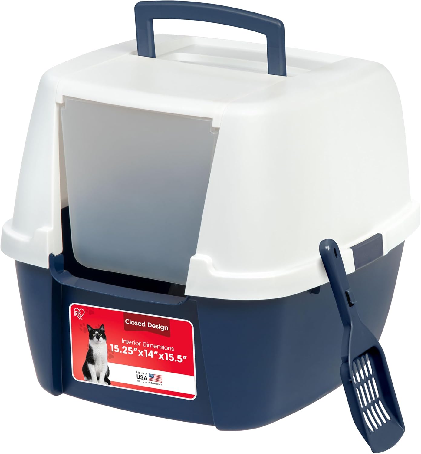 Detalle de IRIS USA 588423 Enclosed Cat Litter Box, Navy, Front Entry