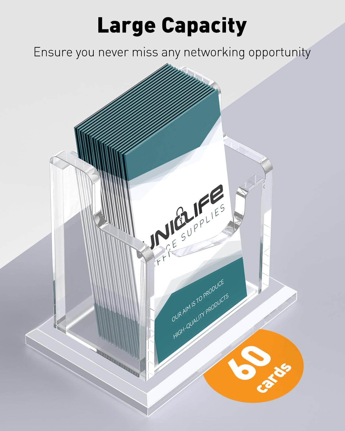 Detalle 2 de Uniclife porte-cartes de visite vertical transparent en acrylique (capacité 60 cartes, 1 fente) pour bureau