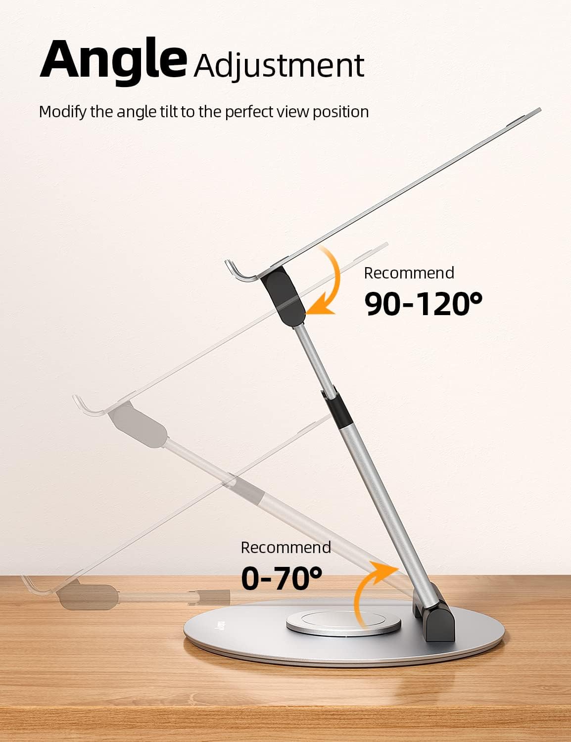 Detalle de Nulaxy Telescopic 360 Rotating Laptop Stand (Adjustable Height & Swivel) for 10–17" Laptops, Silver