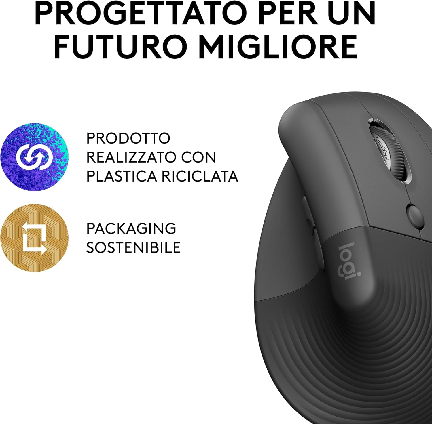 Thumbnail 4 de Logitech Lift mouse ergonomico verticale senza fili con ricevitore Bluetooth o Logi Bolt USB, 4 tasti, click silenziosi – grigio