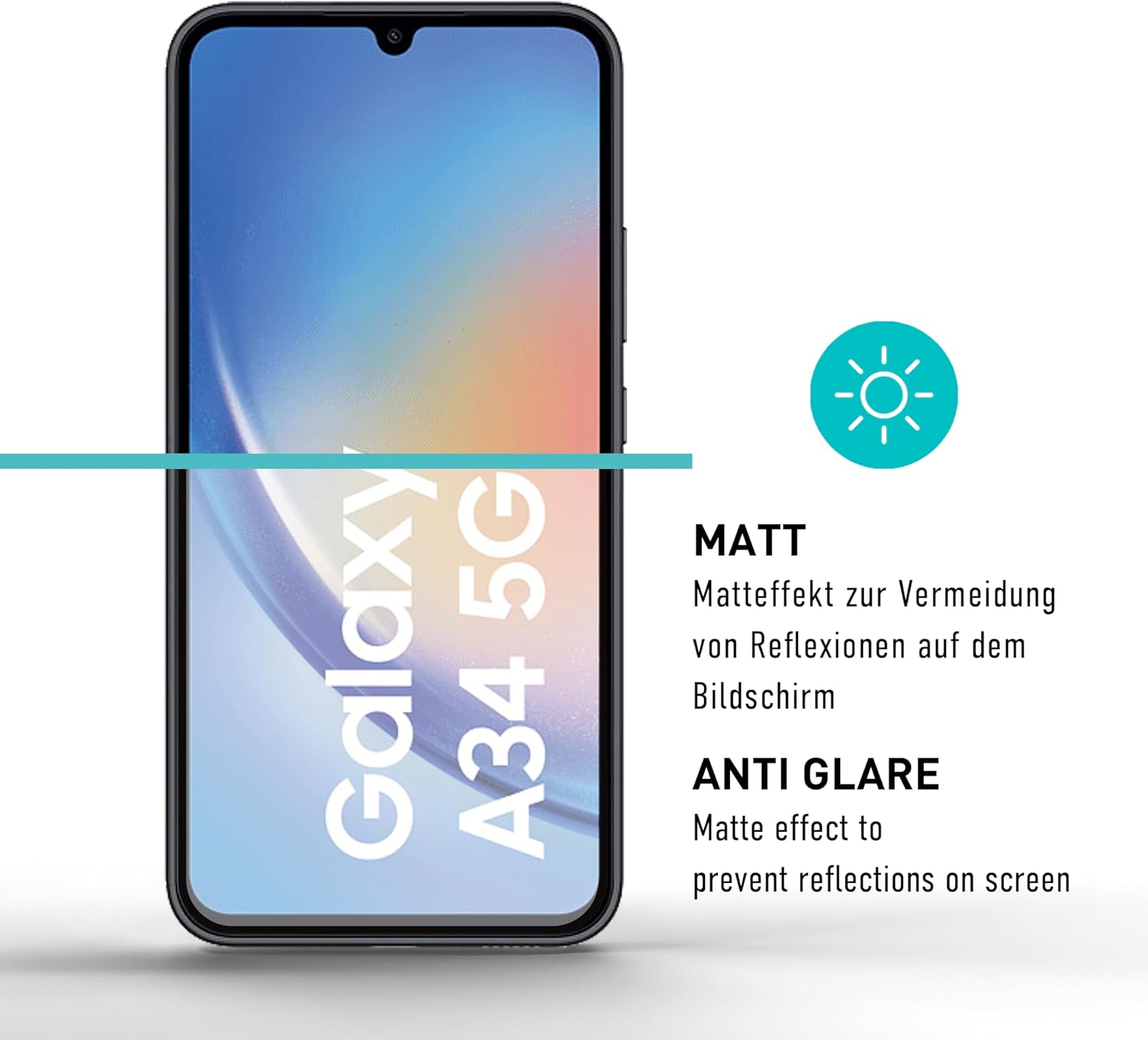 Thumbnail 2 de SmarTect Matte Tempered Glass Screen Protector for Samsung Galaxy A34 5G, 9H, 2-Pack