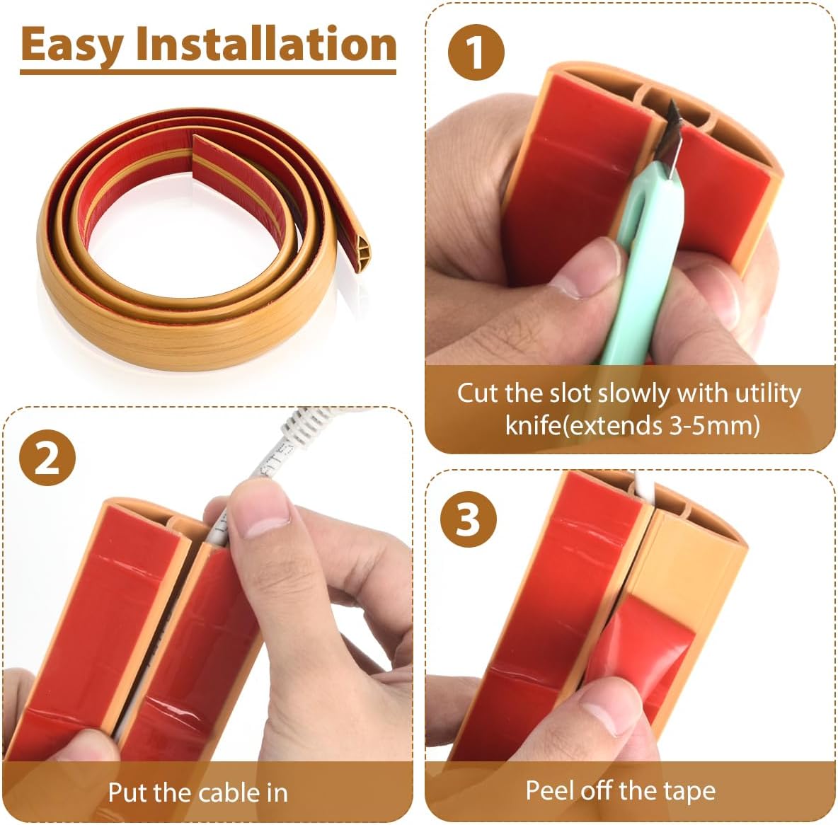 Detalle de 2m Wood Grain Floor Cable Cover: Self-Adhesive, 2M x 50mm Cable Tidy Protector