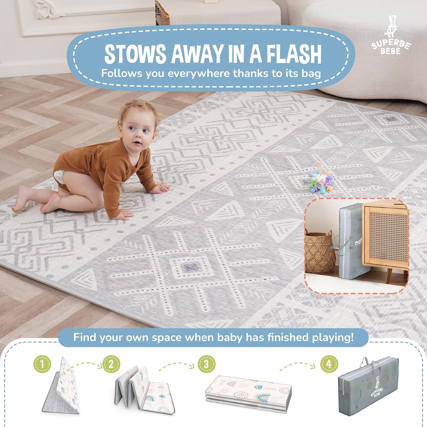 Thumbnail 2 de Tapis d'éveil bébé SUPERBE BEBE - Pliable épais réversible 150x180x1 cm