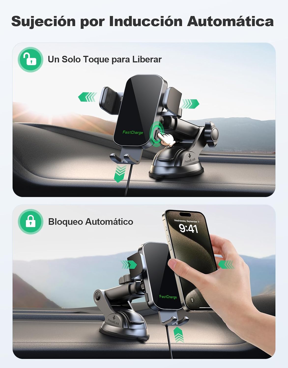 Detalle 2 de Glangeh Cargador Inalámbrico Coche 15W