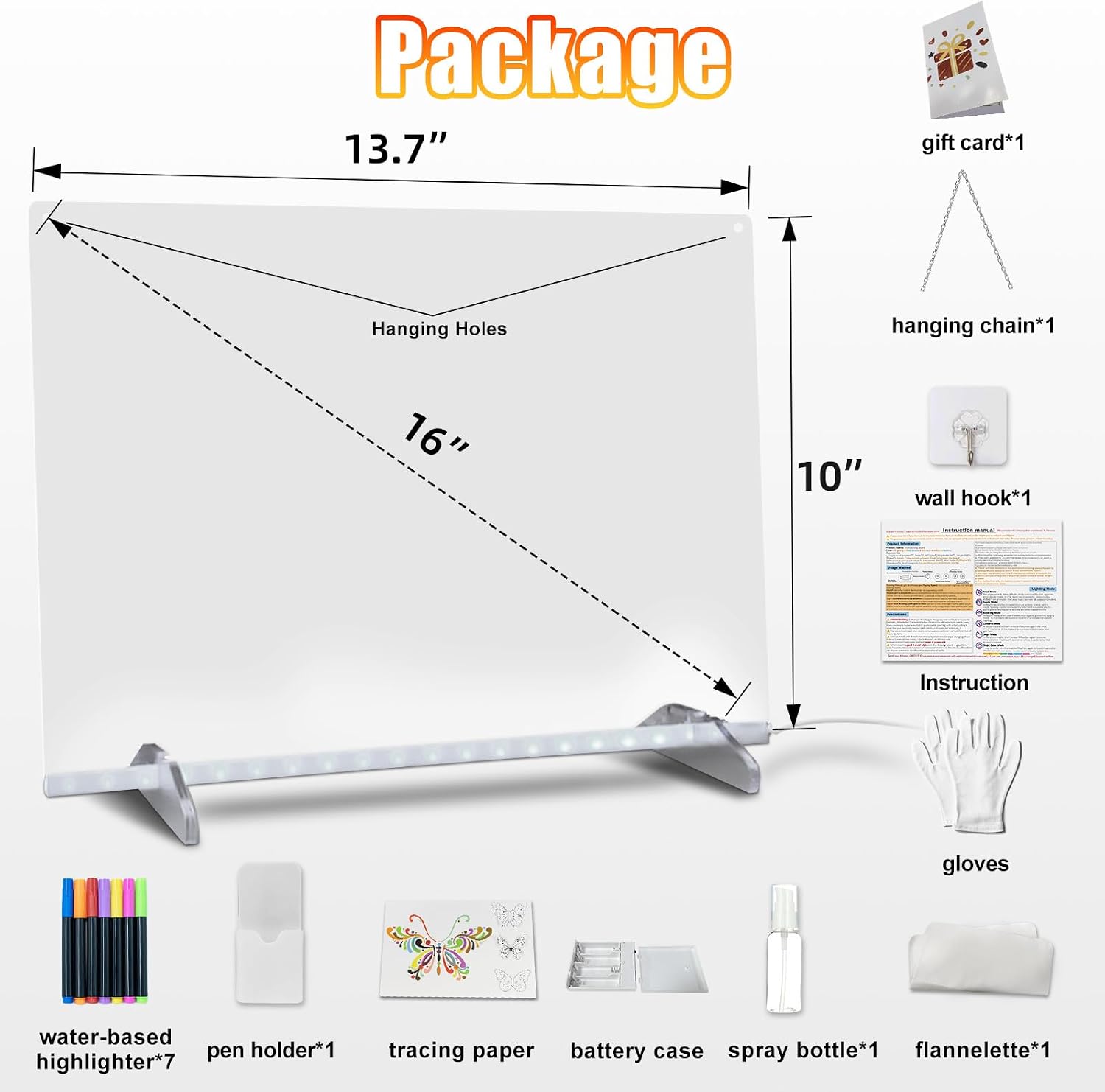 Detalle de Led Note Board with Battery Box 16" Drawing Tablet — 6 Modes, 8 Colors Light Up Board for Kids