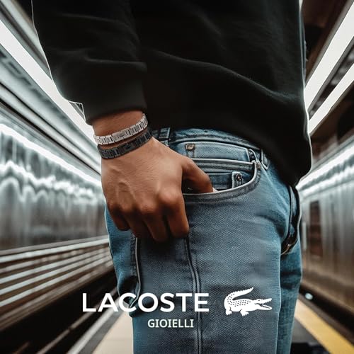 Thumbnail 2 de Lacoste Braccialetto METROPOLE in acciaio nero con motivo petit piqué da uomo – 19 cm