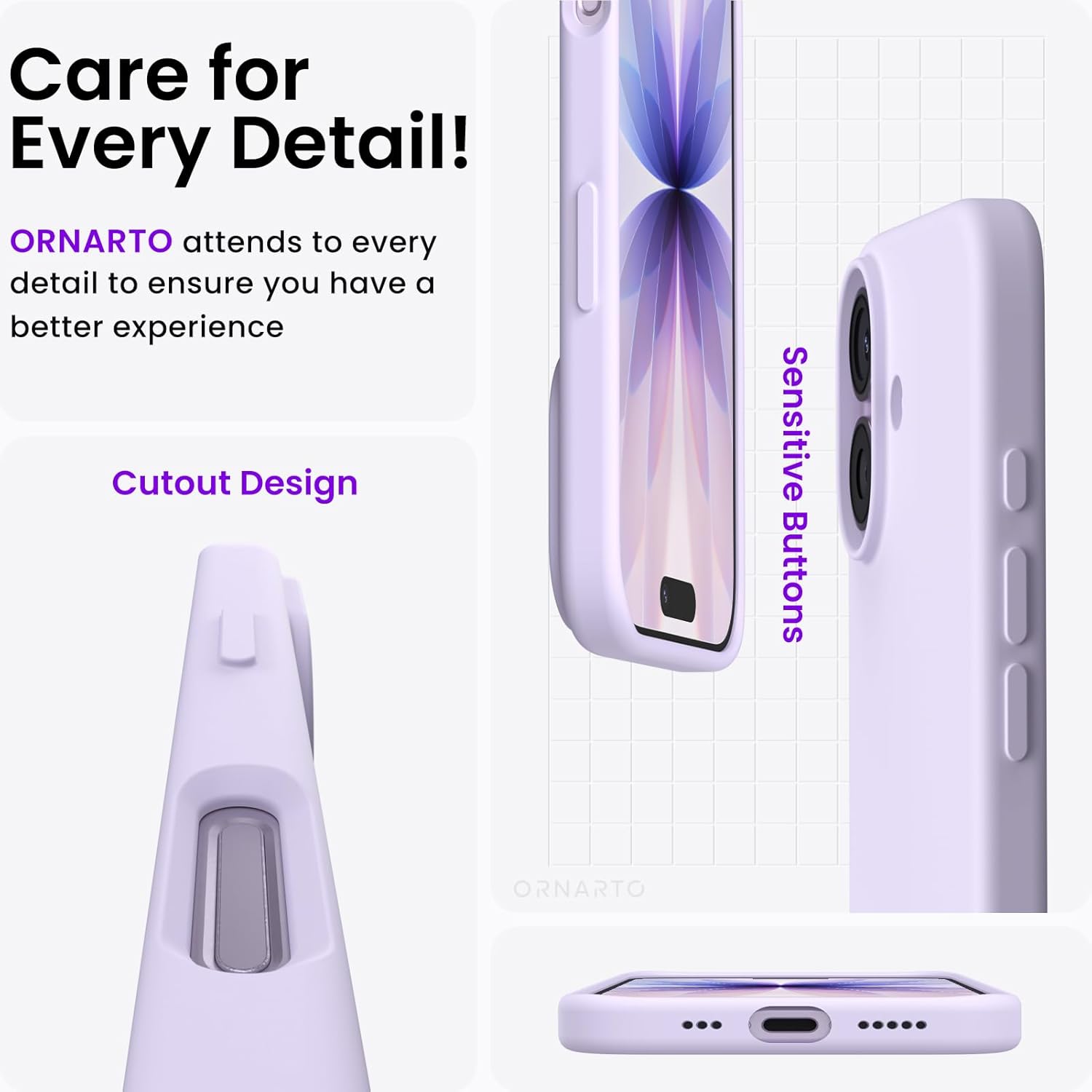 Thumbnail 4 de ORNARTO iPhone 17 Case (6.3) – Slim Liquid Silicone 4-Layer Cover in Lavender
