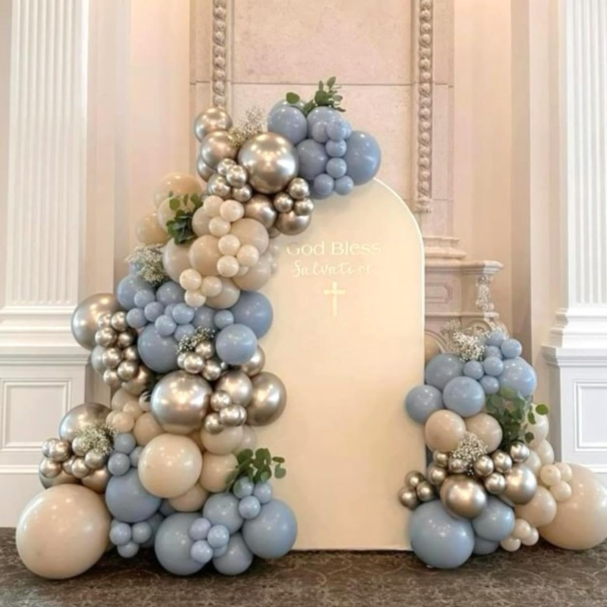 Detalle de HILAVO Dusty Blue & Gold Balloons — 60-Piece 12-Inch Set for Baby Showers, Weddings & More