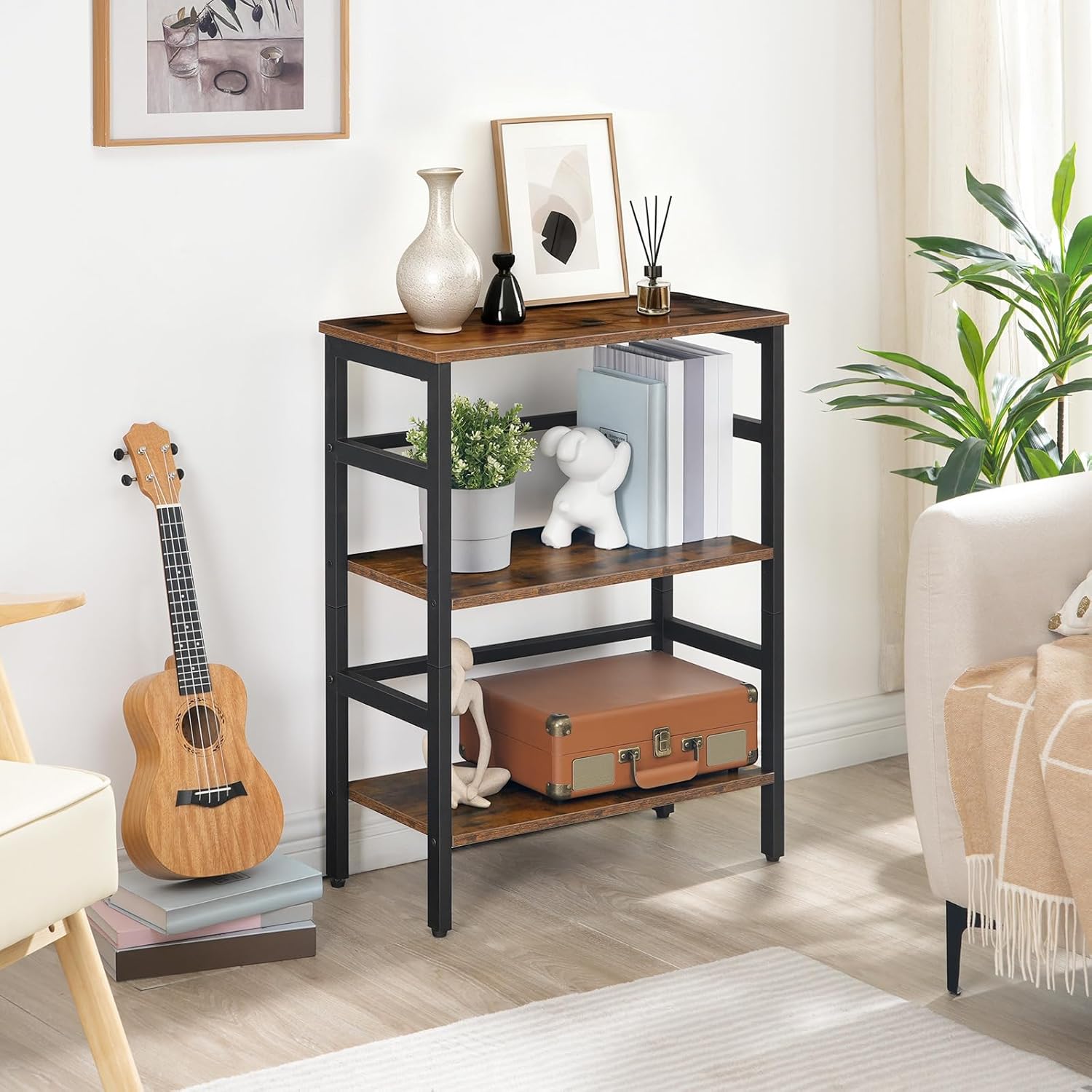 Thumbnail 3 de HOOBRO Scaffale a Scala, Libreria a 3 Livelli – Struttura in Metallo e Pannelli da 15 mm, 60x30x81 cm, EBF86CJ01G1