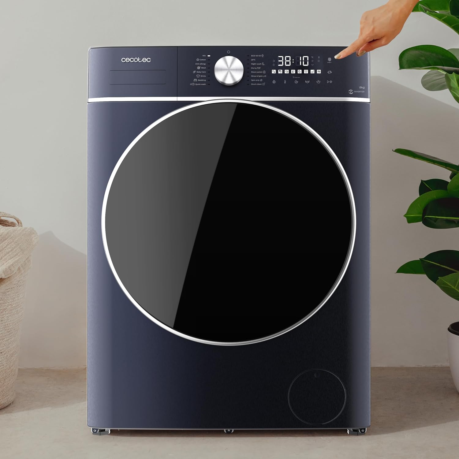 Detalle de Cecotec Bolero Wash&Dry 8580 – Lave-linge séchant frontal 8,5 kg, Inverter Plus, 16 programmes et SteamMax