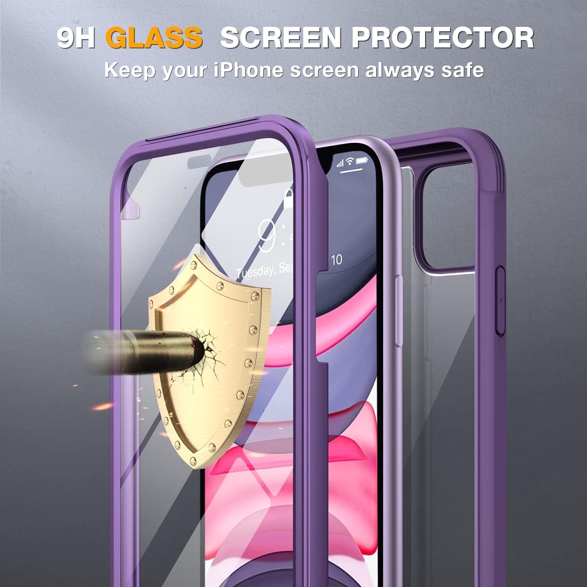 Thumbnail 3 de Miracase Glass Case for iPhone 11 (6.1”) – Built-in 9H Glass Screen Protector, Full-Body Shockproof Protection