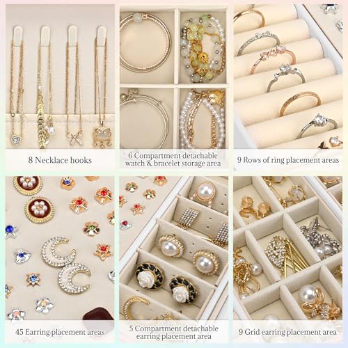 Thumbnail 3 de Eucomir Joyeros Mujer: Joyero de viaje de dos capas en cuero PU con cerradura, perfecto para organizar anillos, collares y pendientes