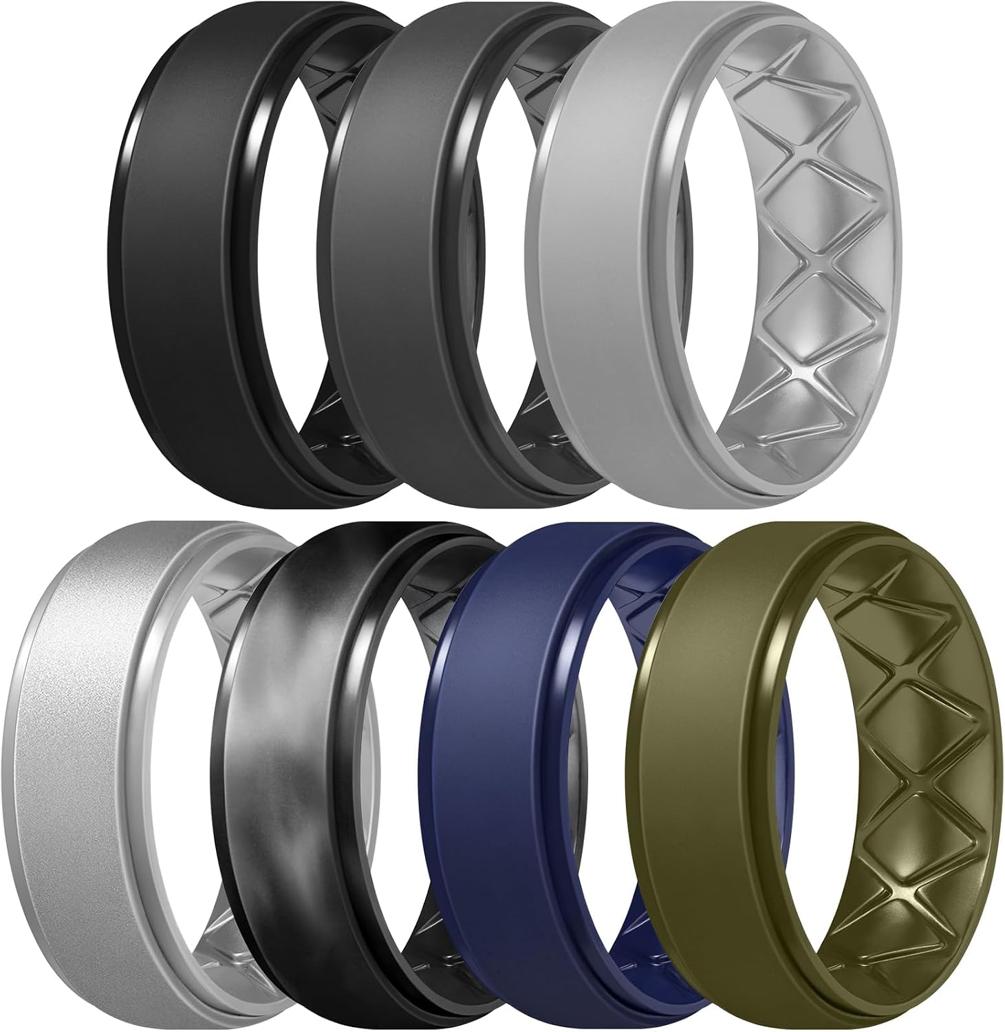 Detalle de Egnaro Men’s Silicone Wedding Band Rings (8.5mm Wide, 2mm Thick) — Ergonomic Breathable Inner Arc, Hypoallergenic