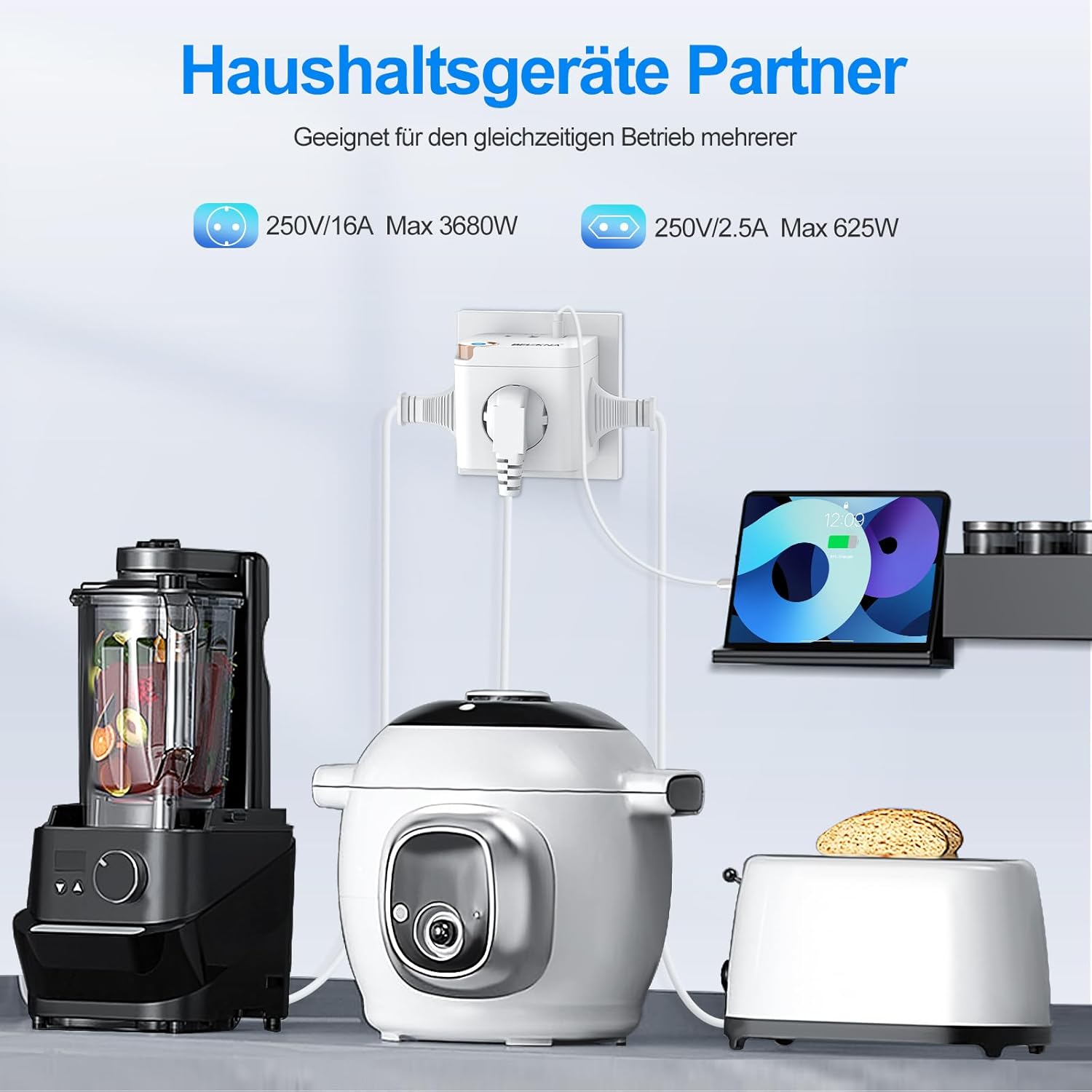 Thumbnail 3 de Beizkna Steckdosenwürfel ohne Kabel – 3-fach Mehrfachsteckdose mit USB‑C, 6‑in‑1 Würfeladapter (weiß)