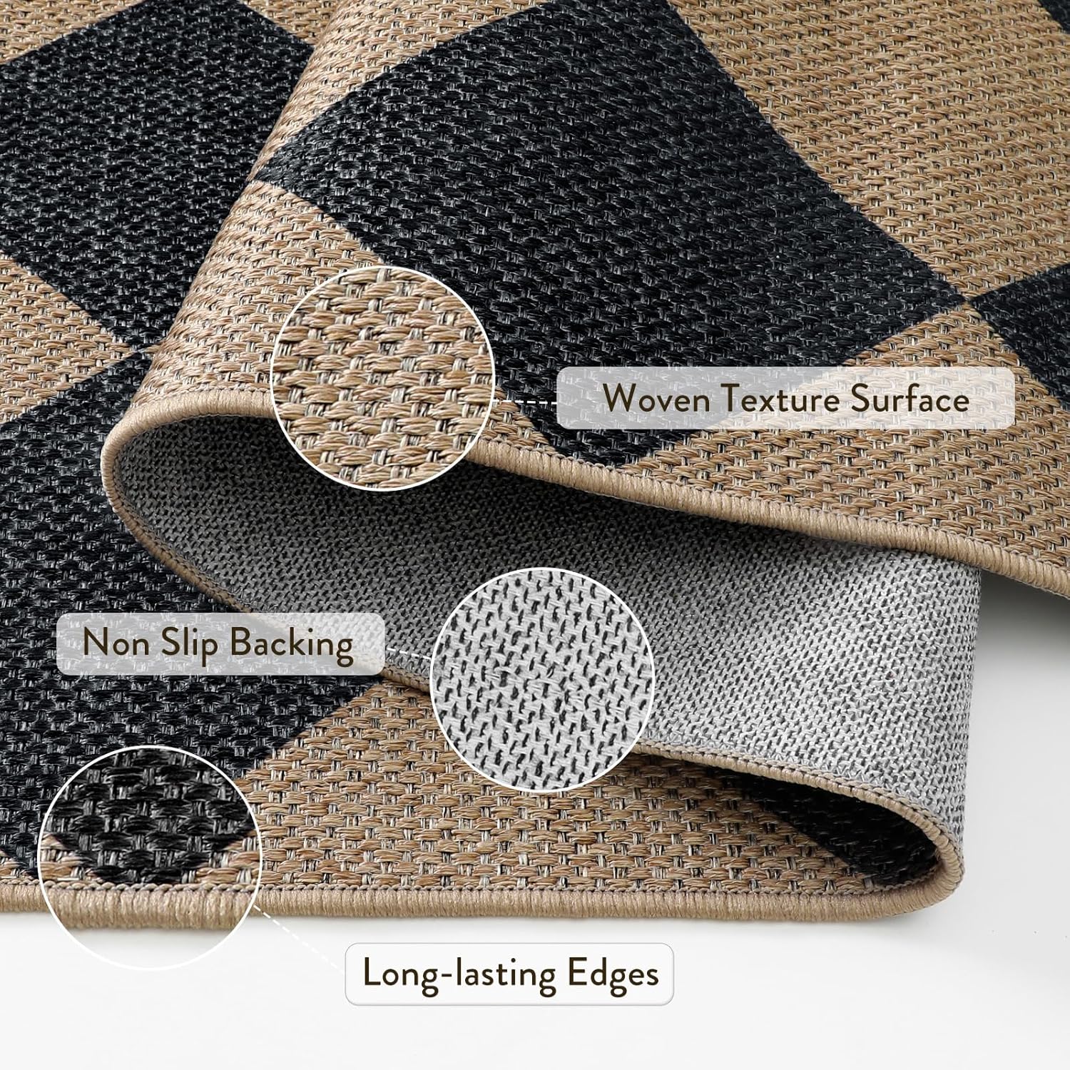 Thumbnail 3 de Lahome Colette Checkered Easy Jute Area Rug 8x10 (Black/Charcoal) for Indoor Outdoor Spaces