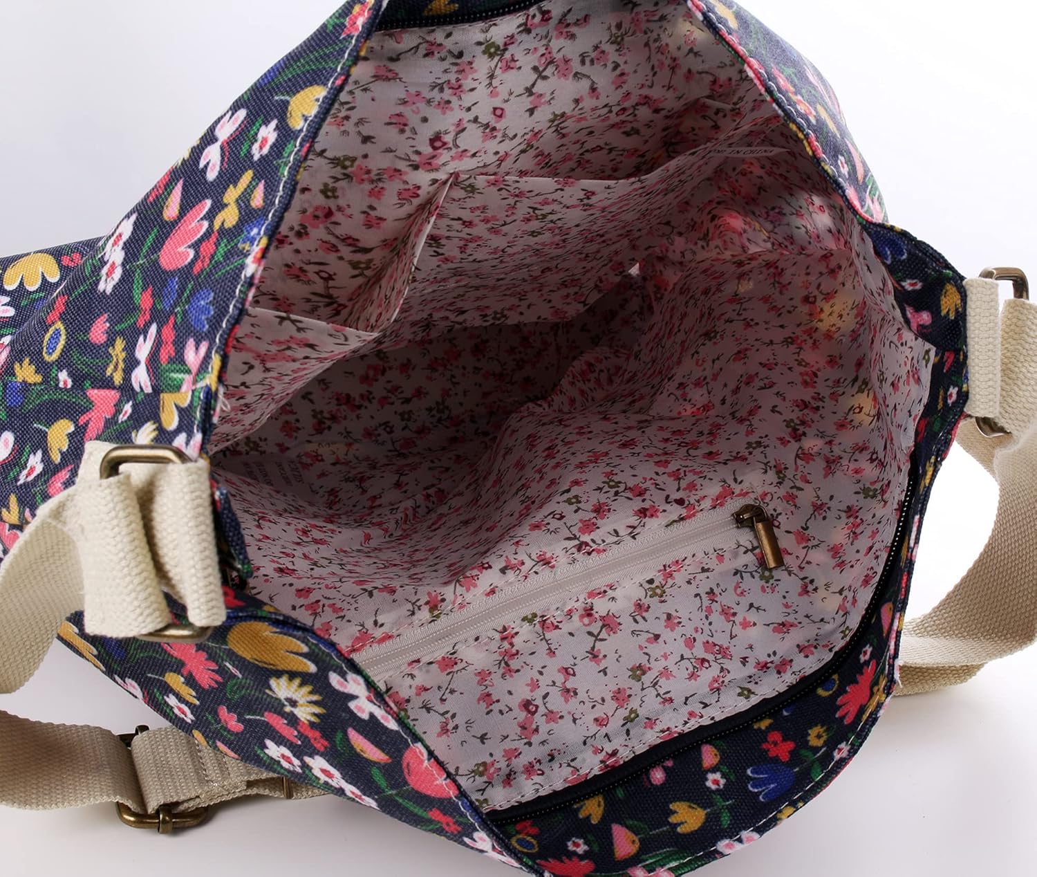 Detalle de Wedmay Women's Cross Body Bag: Flower, Butterfly & Owl Print Large Canvas Messenger
