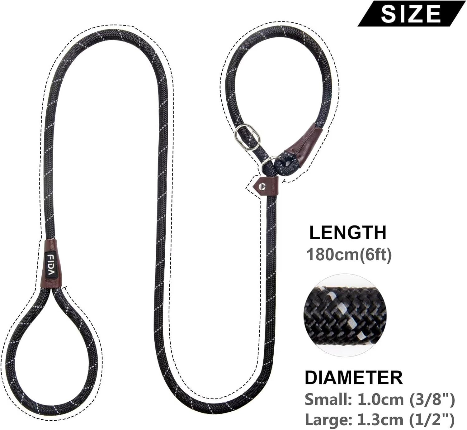 Detalle de Fida Retrieverleine für Hunde – 1,8 m Schlupfleine aus robustem Nylon, reflektierend