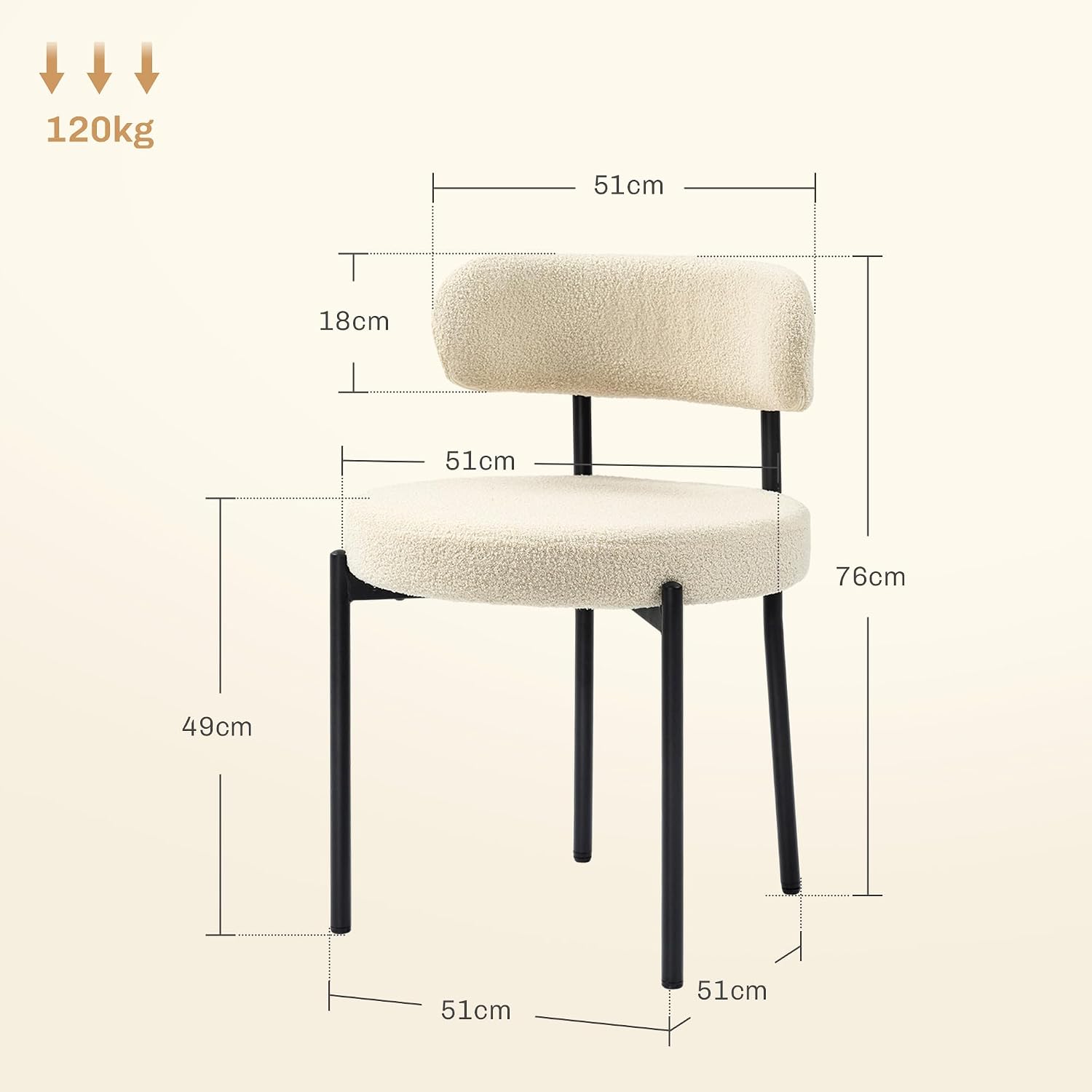 Detalle de HOMCOM lot de 2 chaises de salle à manger beige rembourrées dossier et pieds acier noir