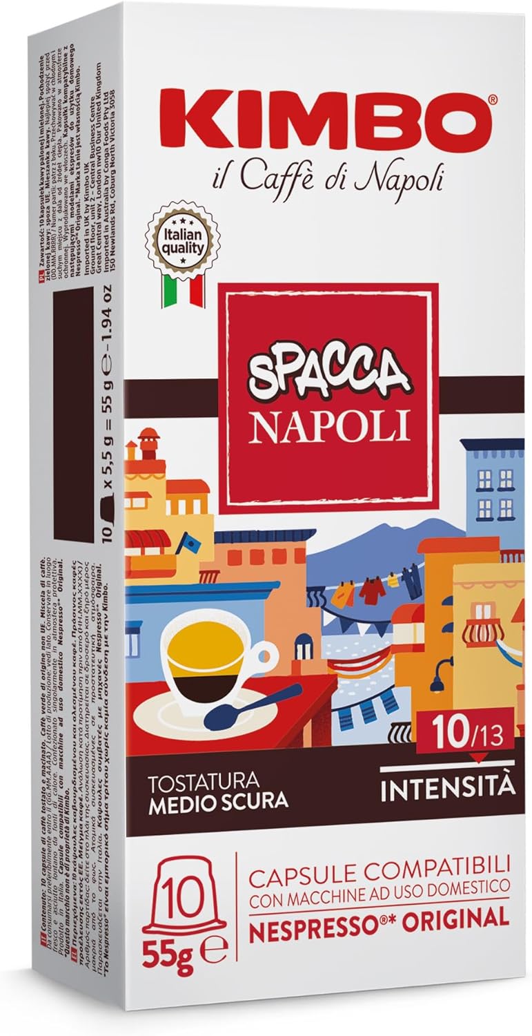 Detalle de Kimbo Spacca Napoli – Caffè compatibile Nespresso Original, miscela equilibrata e corposa (Intensità 10/13) – 100 capsule