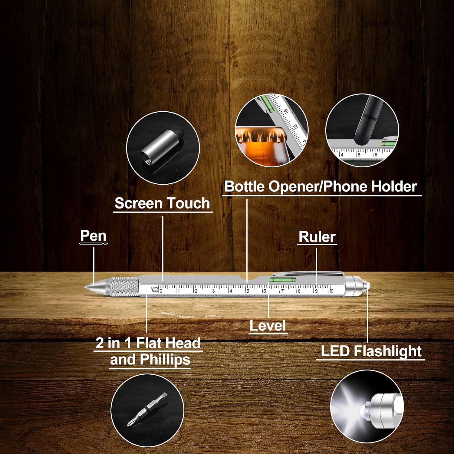 Detalle de KEZKALS LP0058-SL-SET 9-in-1 Multitool Pen with LED and Aluminum Body