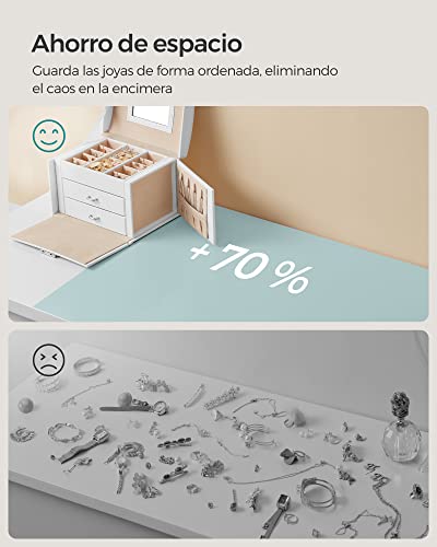 Thumbnail 6 de Caja Joyero SONGMICS JBC154W01 de 3 niveles con asa, espejo y cerradura – Blanco clásico