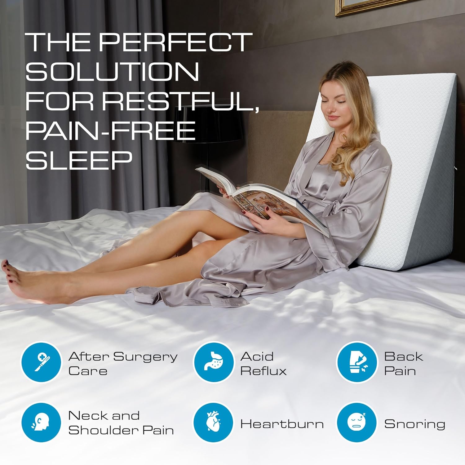 Thumbnail 1 de Kolbs Bed Wedge Pillow Chic Jacquard Cover – 30 cm Height, Suitable for Sleeping and Acid Reflux