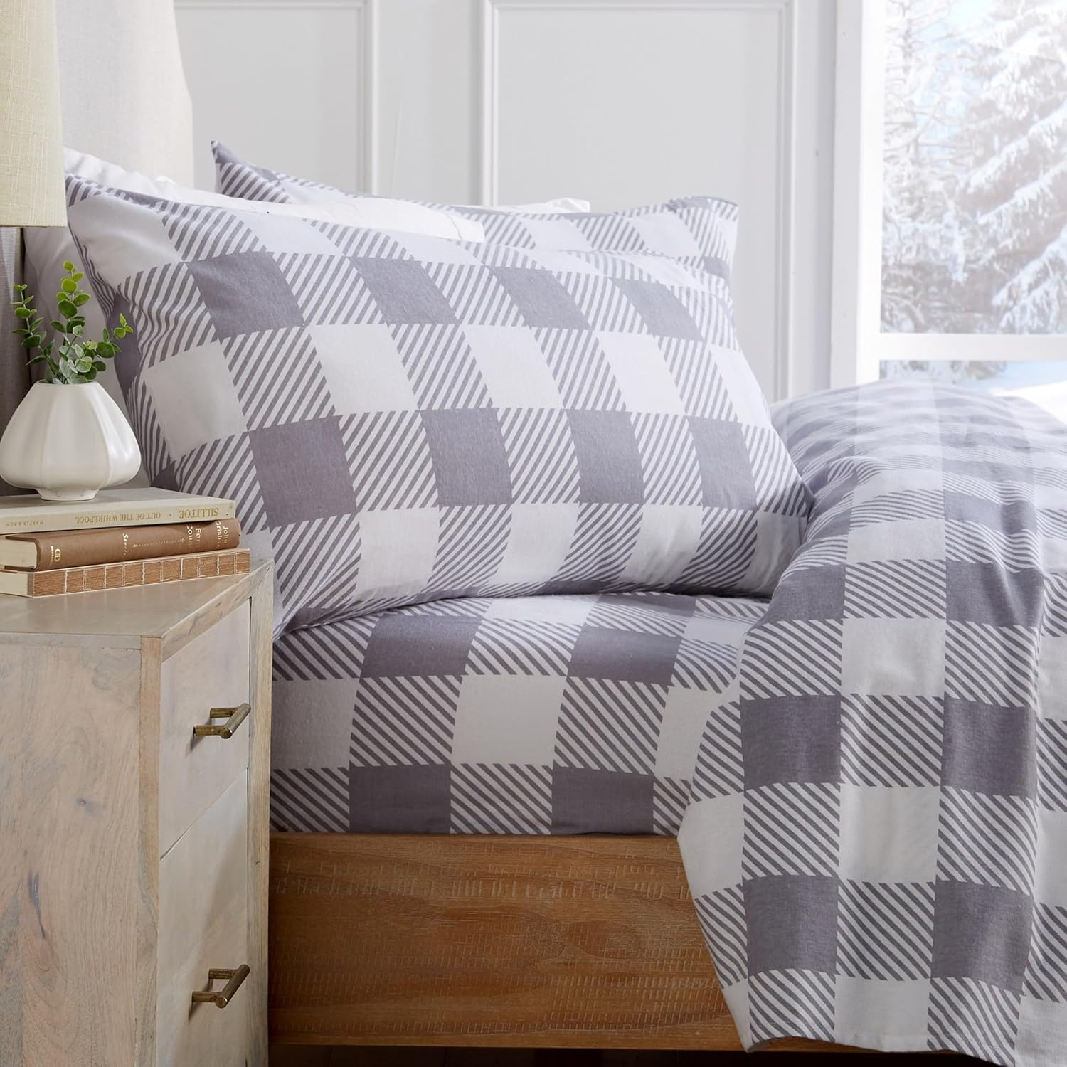 Thumbnail 6 de Market & Place Alpine Collection 100% Turkish Cotton Flannel Sheet Set (Full) — Buffalo Check Grey