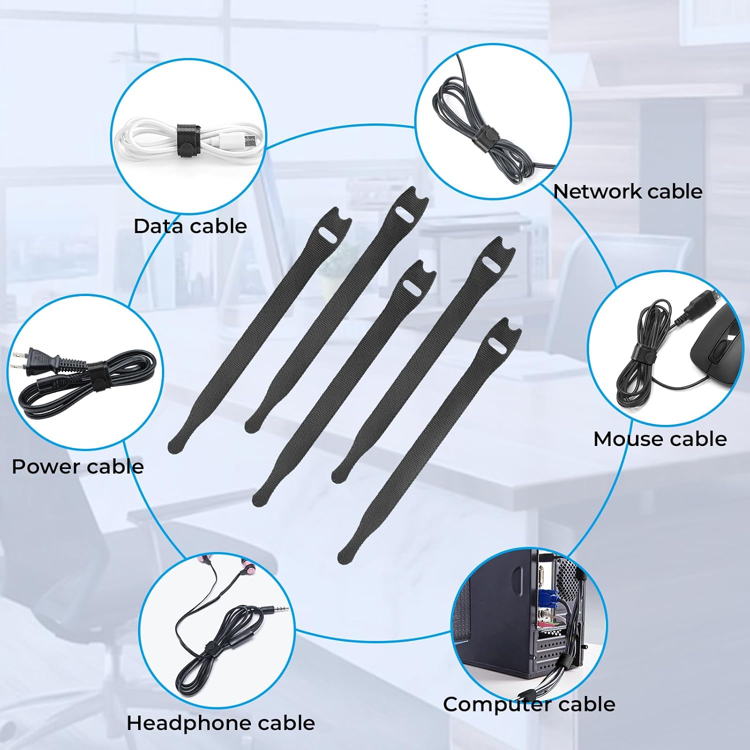 Thumbnail 6 de Alyvisun 120 PCS reusable hook-and-loop cable ties (150x12 mm) for under-desk cable management