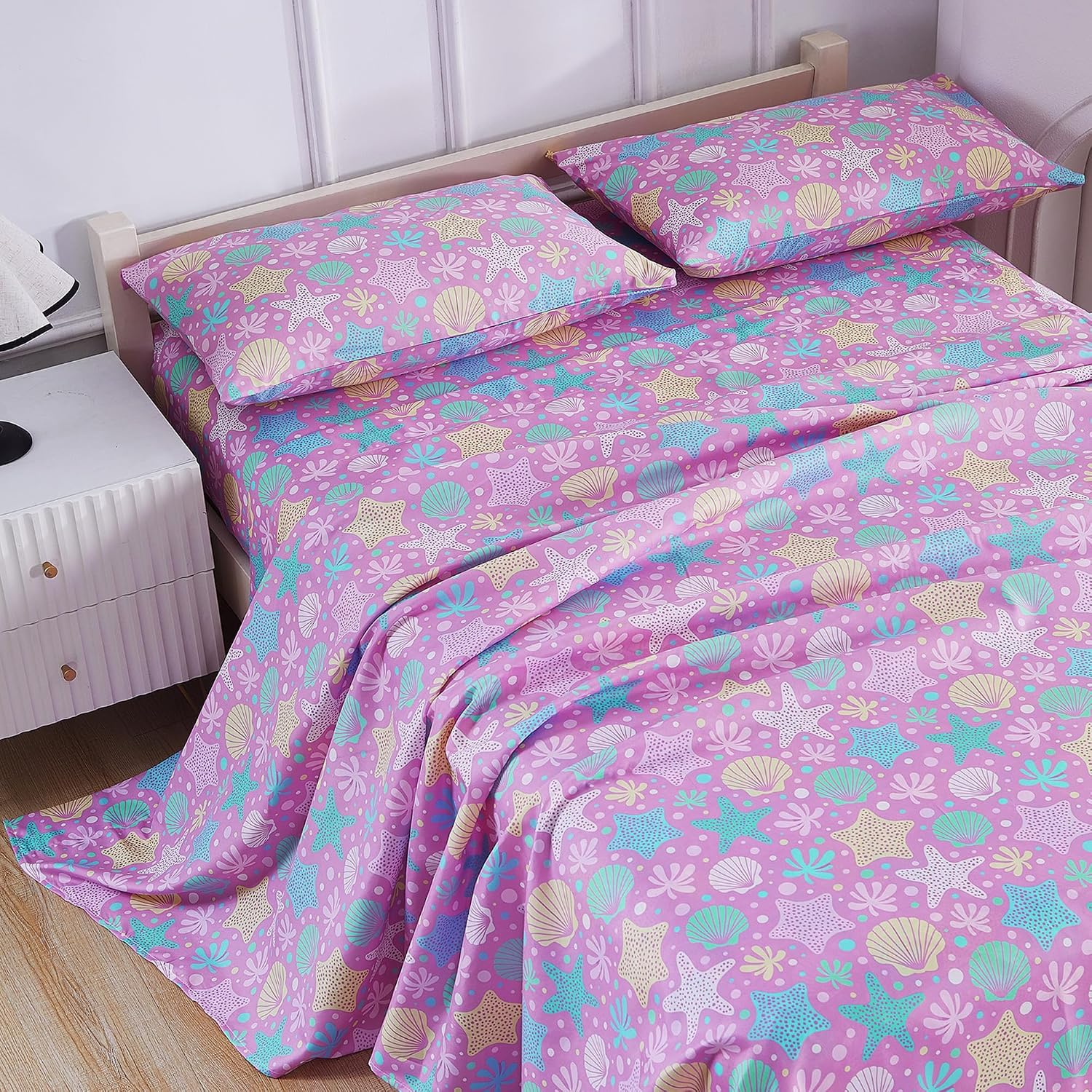 Detalle de Viviland VLKDSHT-LO-T Twin Sheet Set, Violet Sea Shell Microfiber