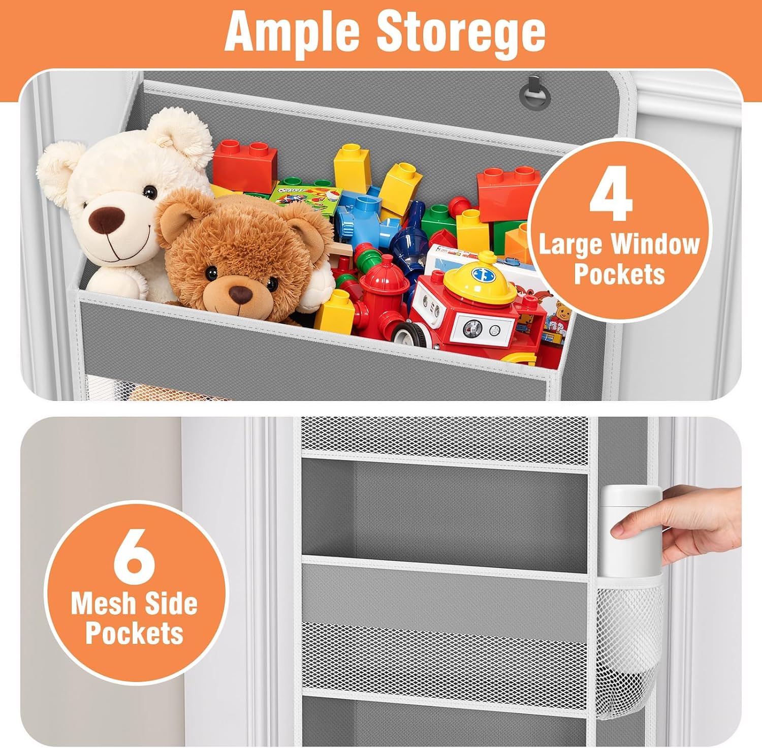 Detalle de WISELIFE Over-the-Door Organizer with 4 Shelves, Mesh Pockets and 40 lb Capacity