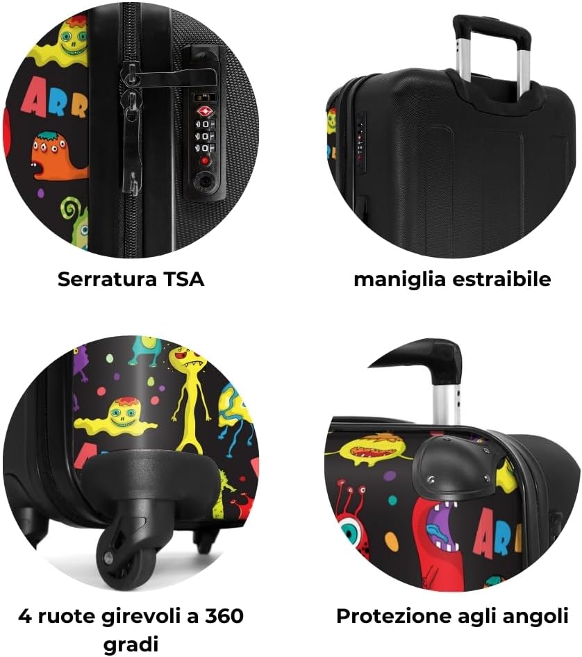 Thumbnail 6 de Valigia Bambini NoBoringSuitcases.com grande con serratura TSA, 67 cm e 72 L (Mostri - Nero)