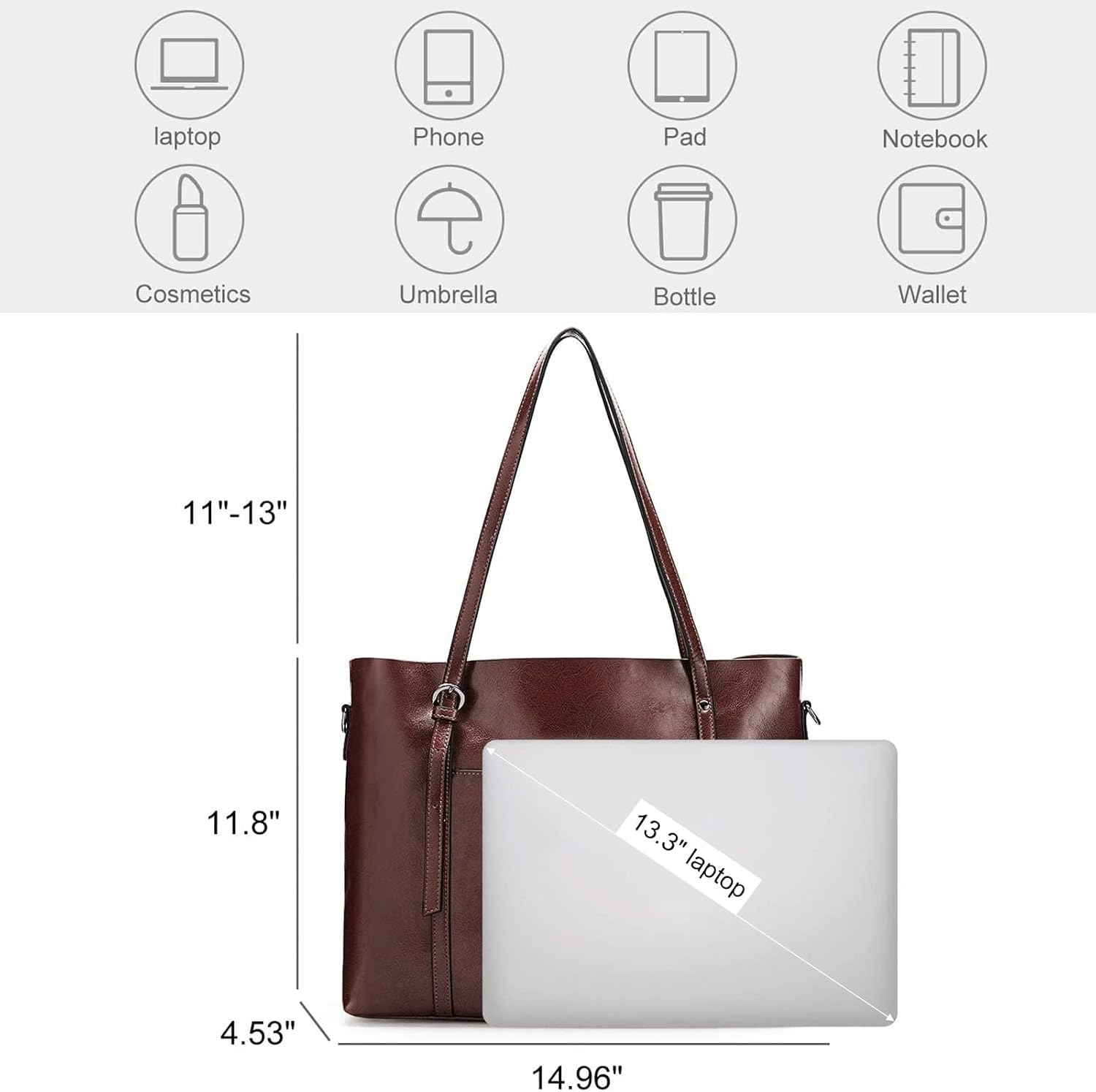 Detalle 2 de S-ZONE Sac à bandoulière en cuir véritable avec poignée supérieure – Grand format pour femme