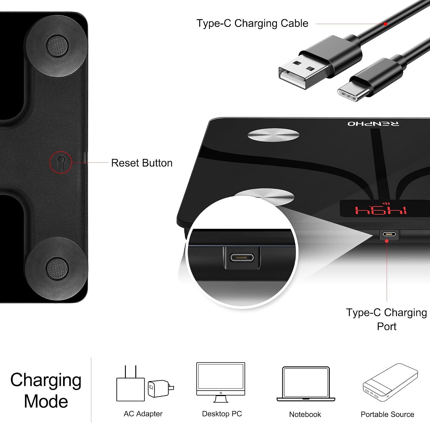Thumbnail 2 de RENPHO Smart Body Fat Scales 1USB rechargeable ⚖