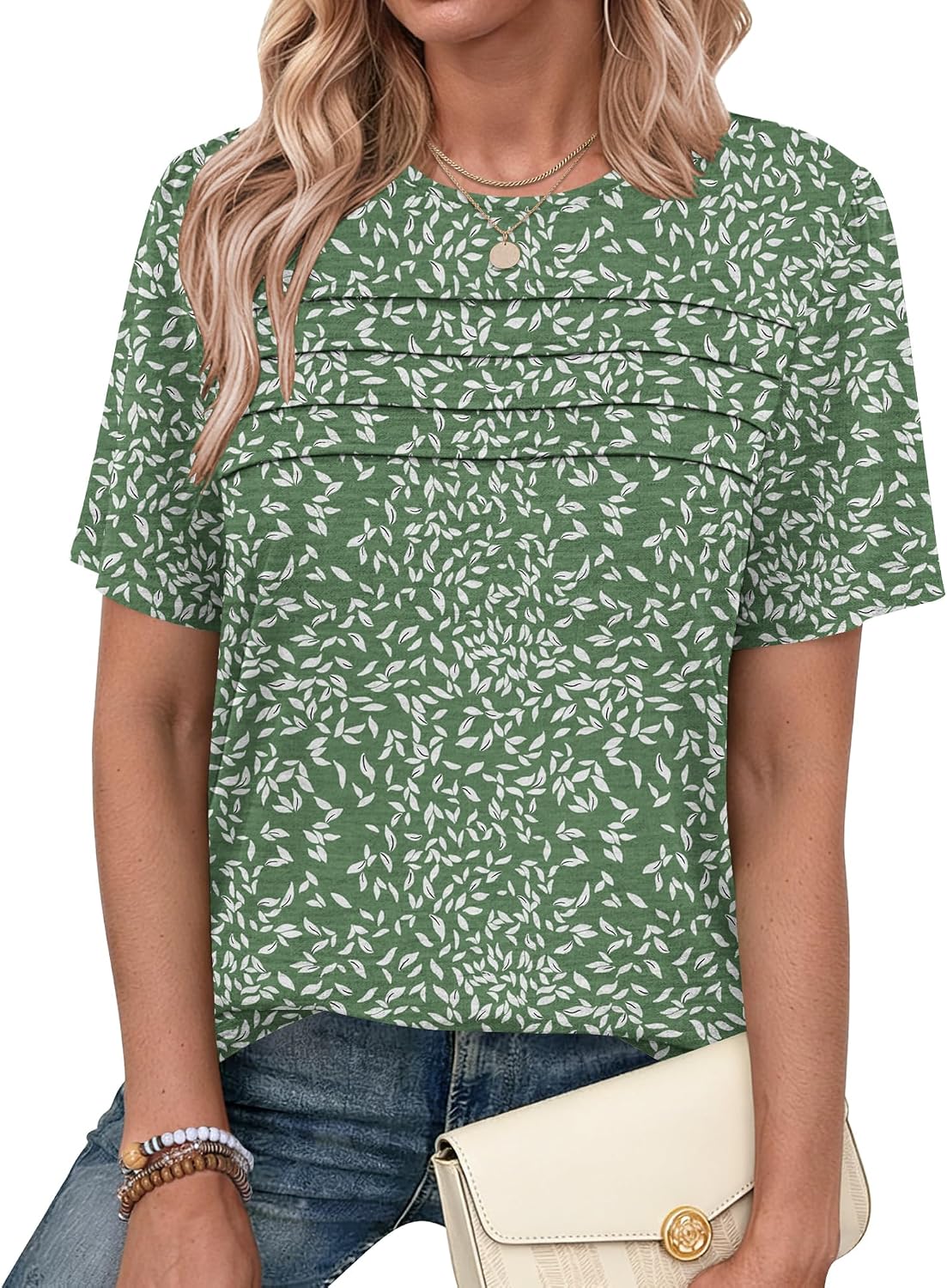 Thumbnail 6 de PLMOKEN Magliette Donna Manica Corta Estive a Pieghe – Camicia Casual con Collo Rotondo