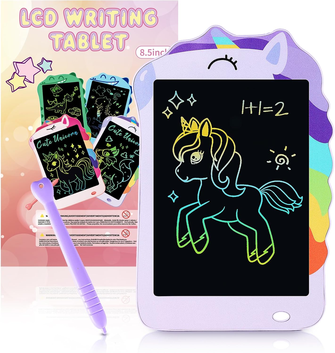 Detalle de Decute KM806 LCD Writing Tablet, 8.5-Inch Purple Unicorn Doodle Board